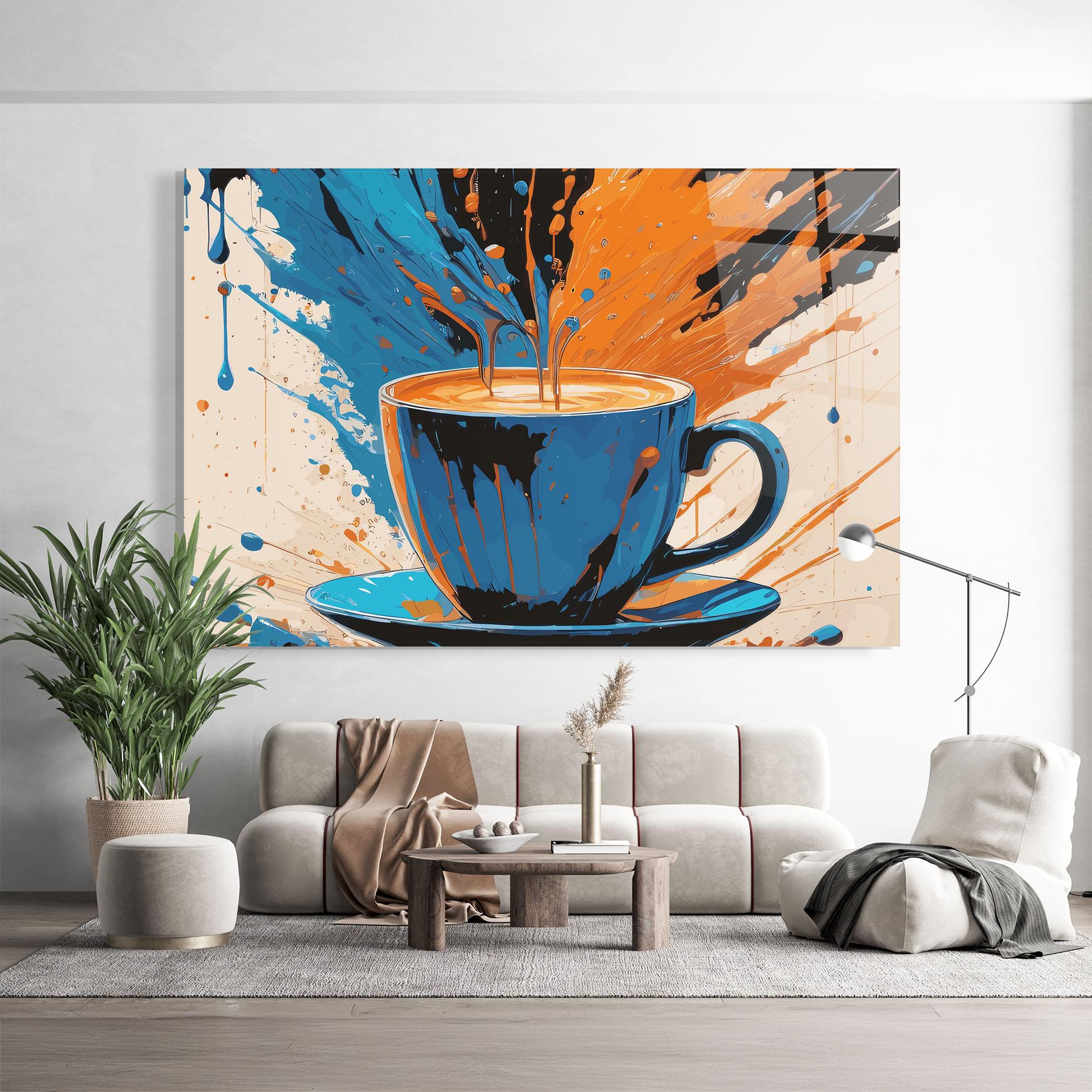 Стъклена картина Coffee Blue Orange mockup 9
