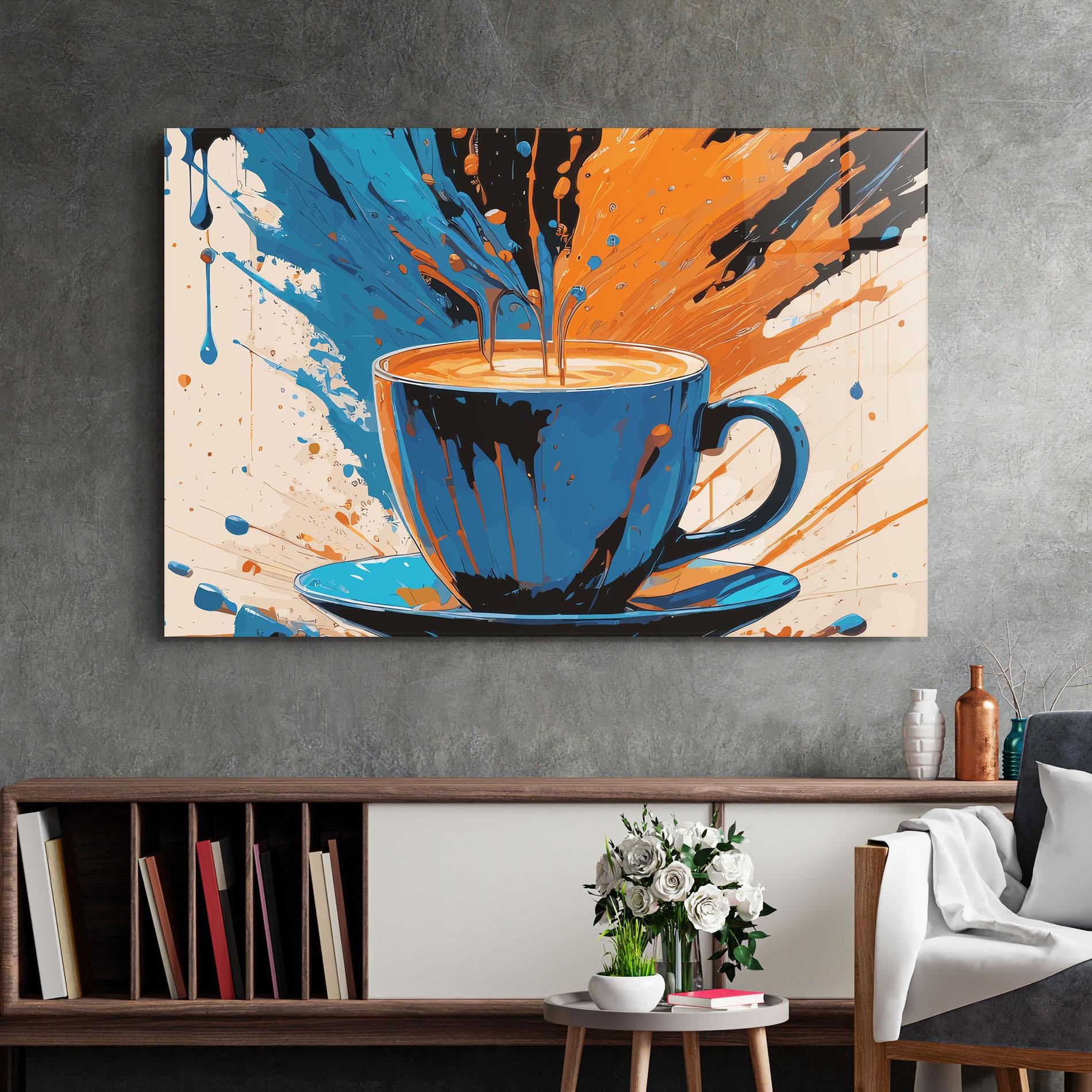 Стъклена картина Coffee Blue Orange mockup 2
