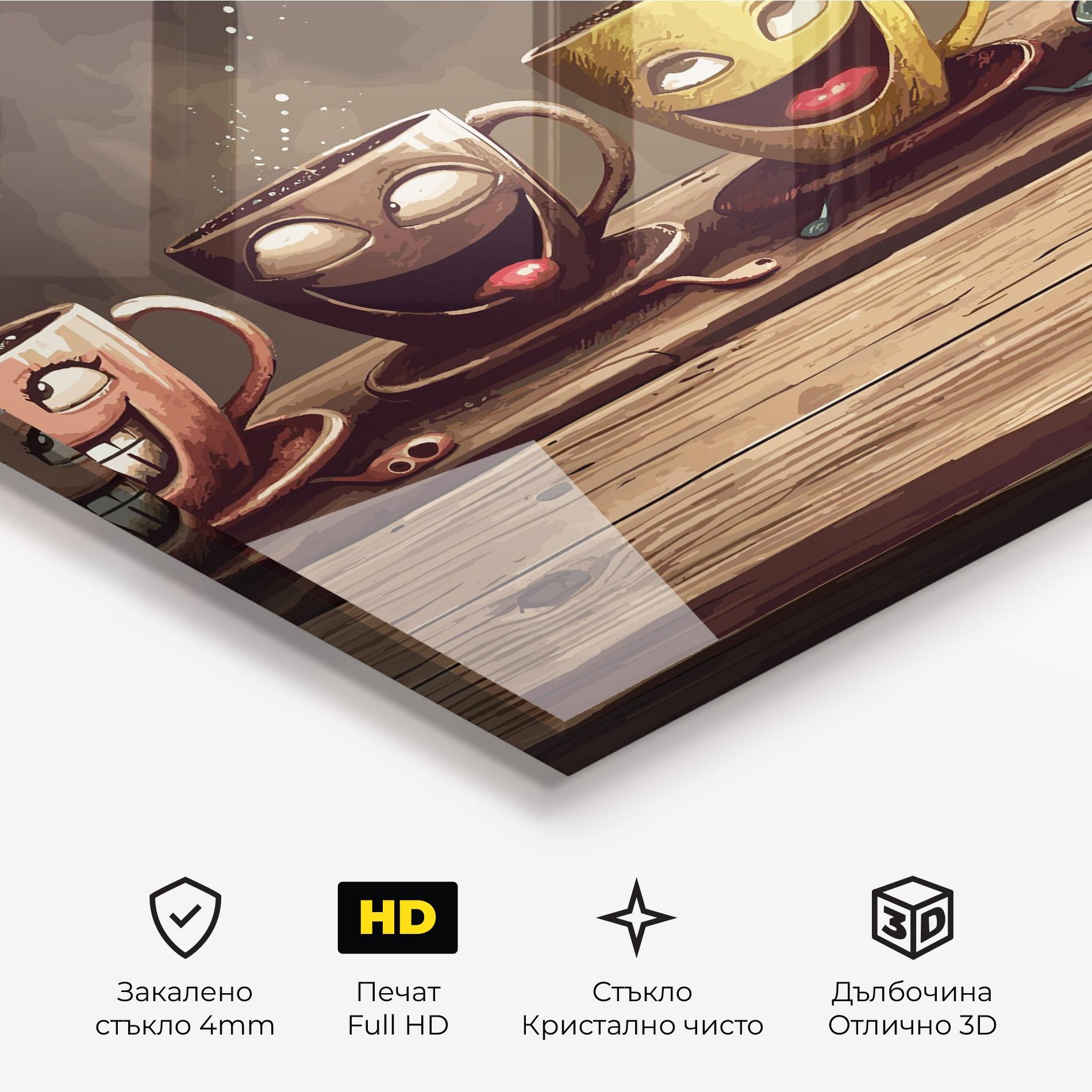 Стъклена картина Coffee Faces mockup 3