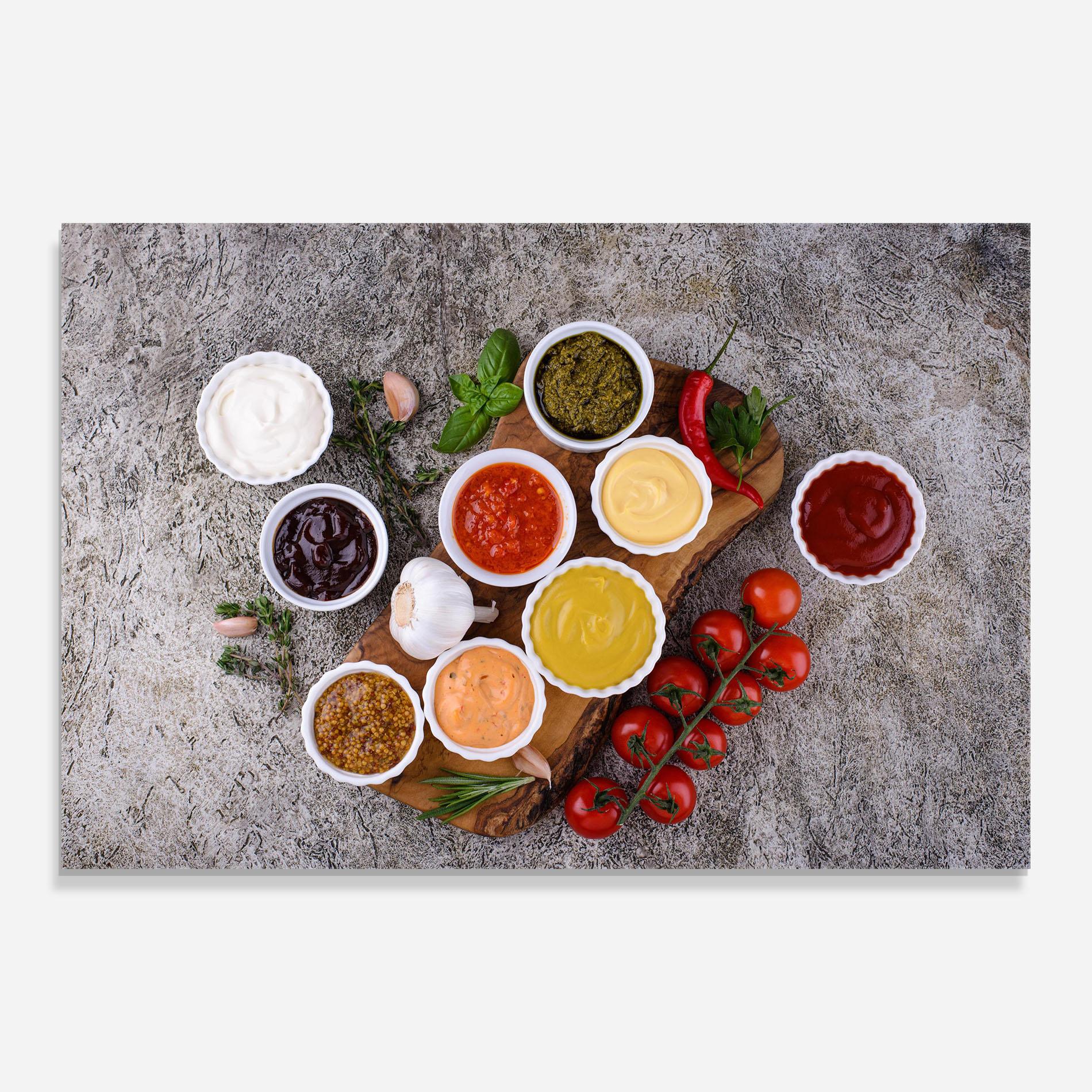 Стъклена картина Different Sauces mockup 0