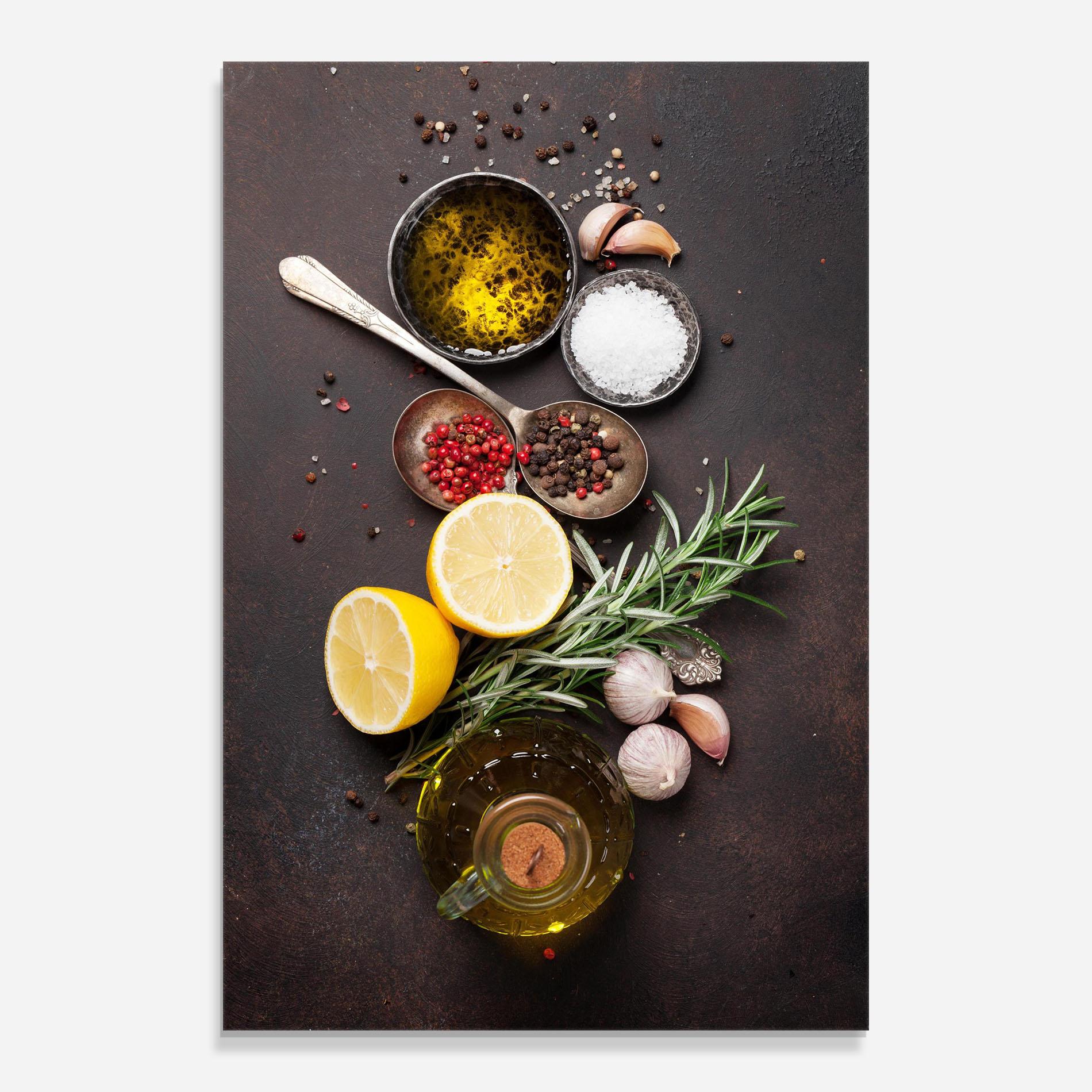 Стъклена картина Spices On Stone Table mockup 0