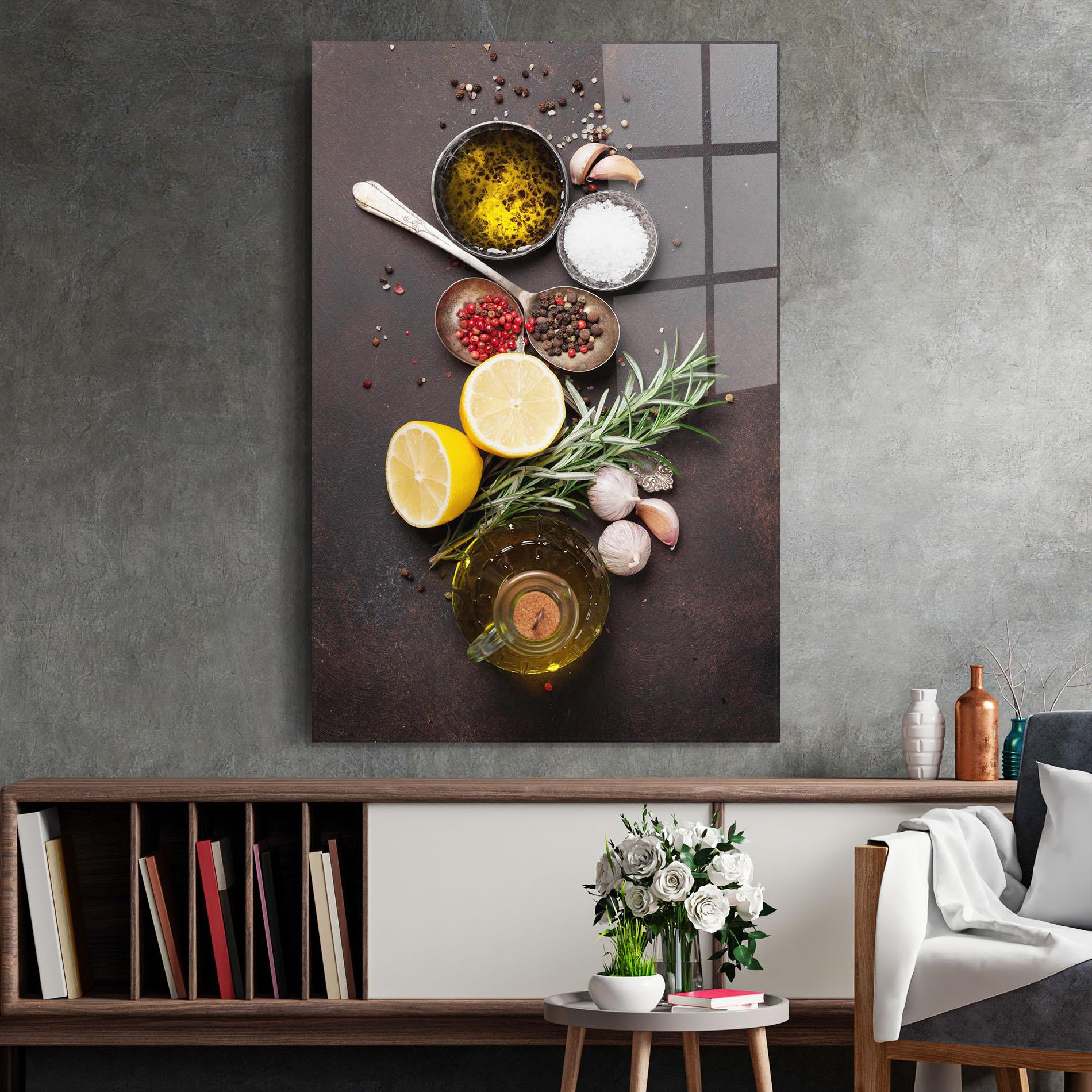 Стъклена картина Spices On Stone Table mockup 2