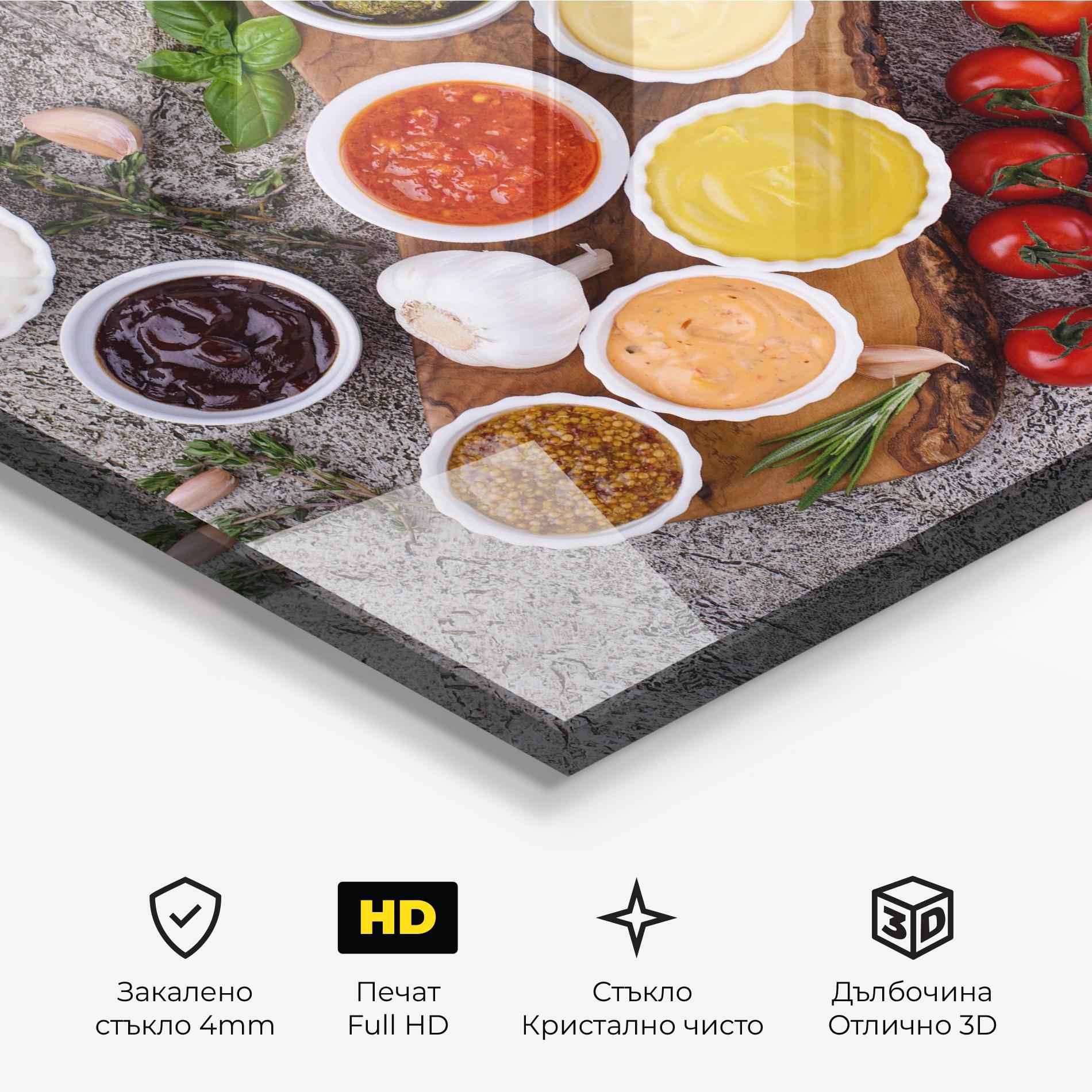 Стъклена картина Different Sauces mockup 3