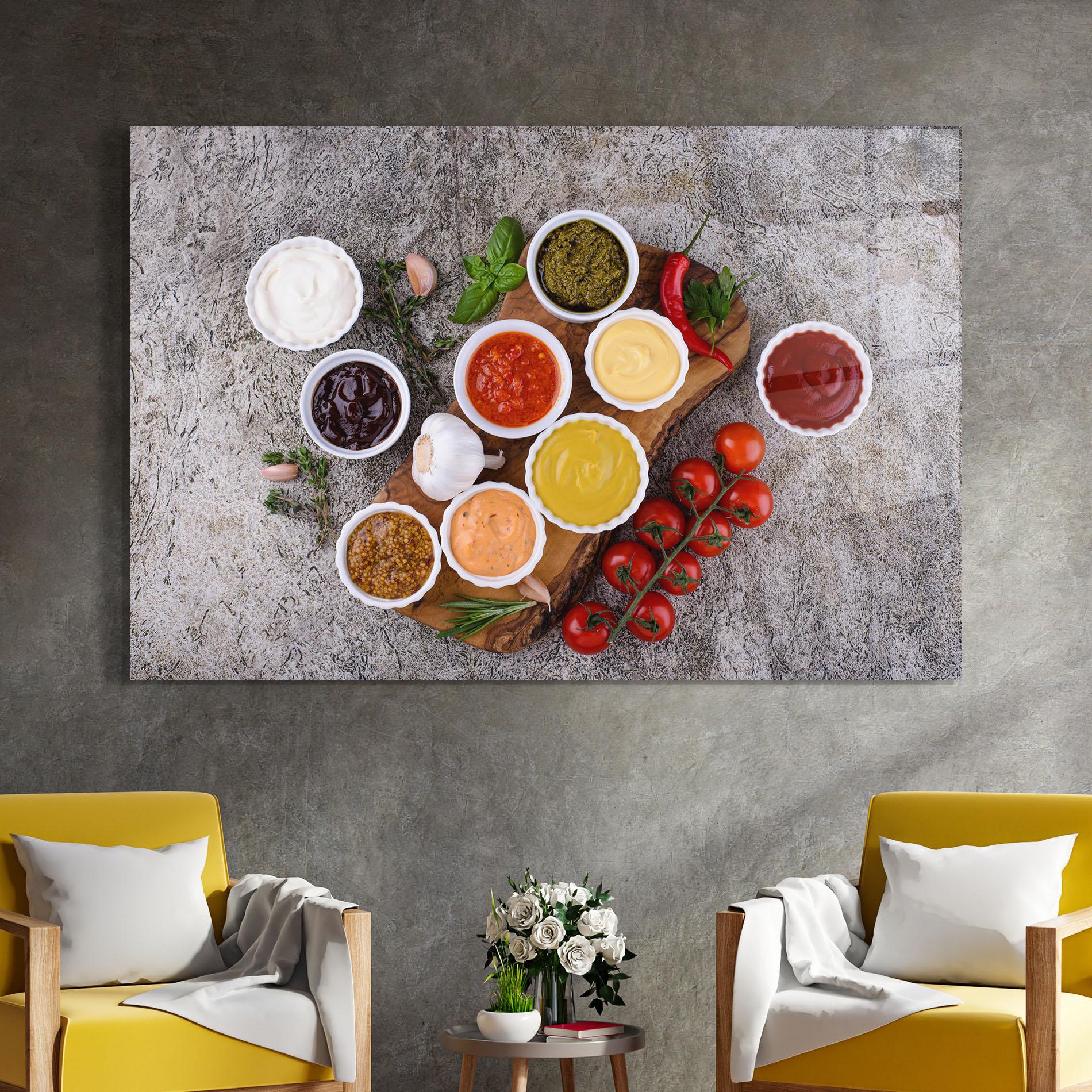 Стъклена картина Different Sauces mockup 4