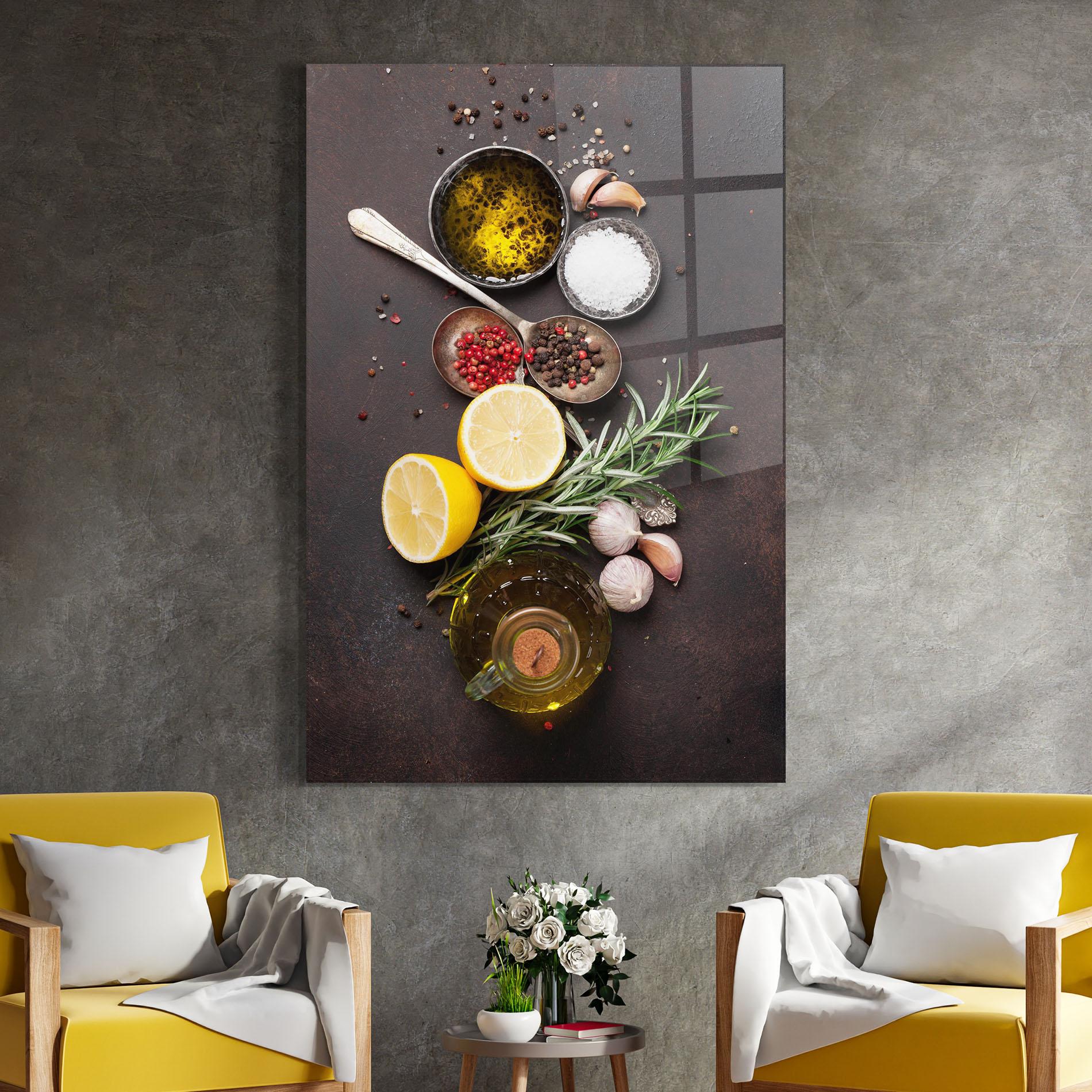 Стъклена картина Spices On Stone Table mockup 4