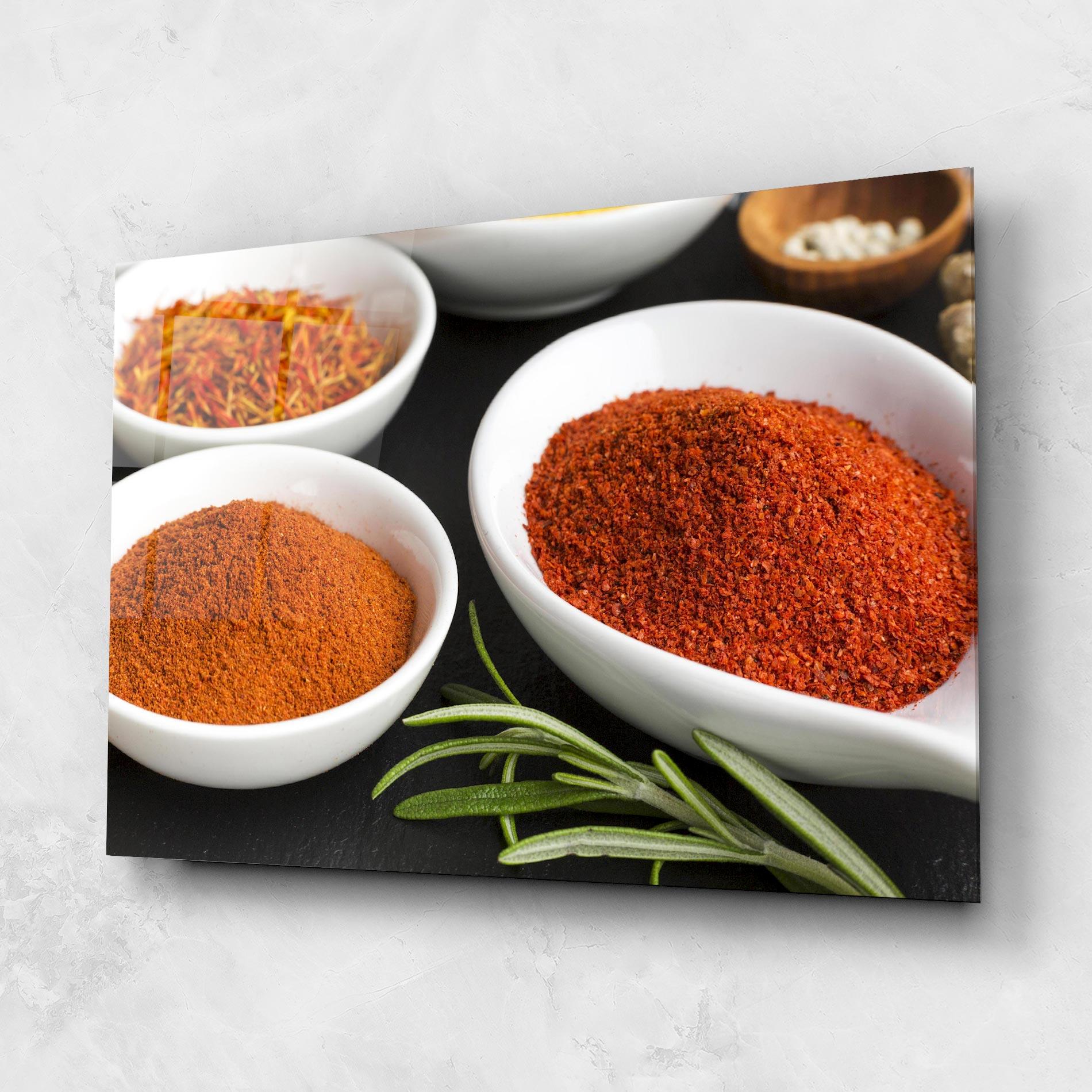 Стъклена картина Close Up Spices Powder mockup 1