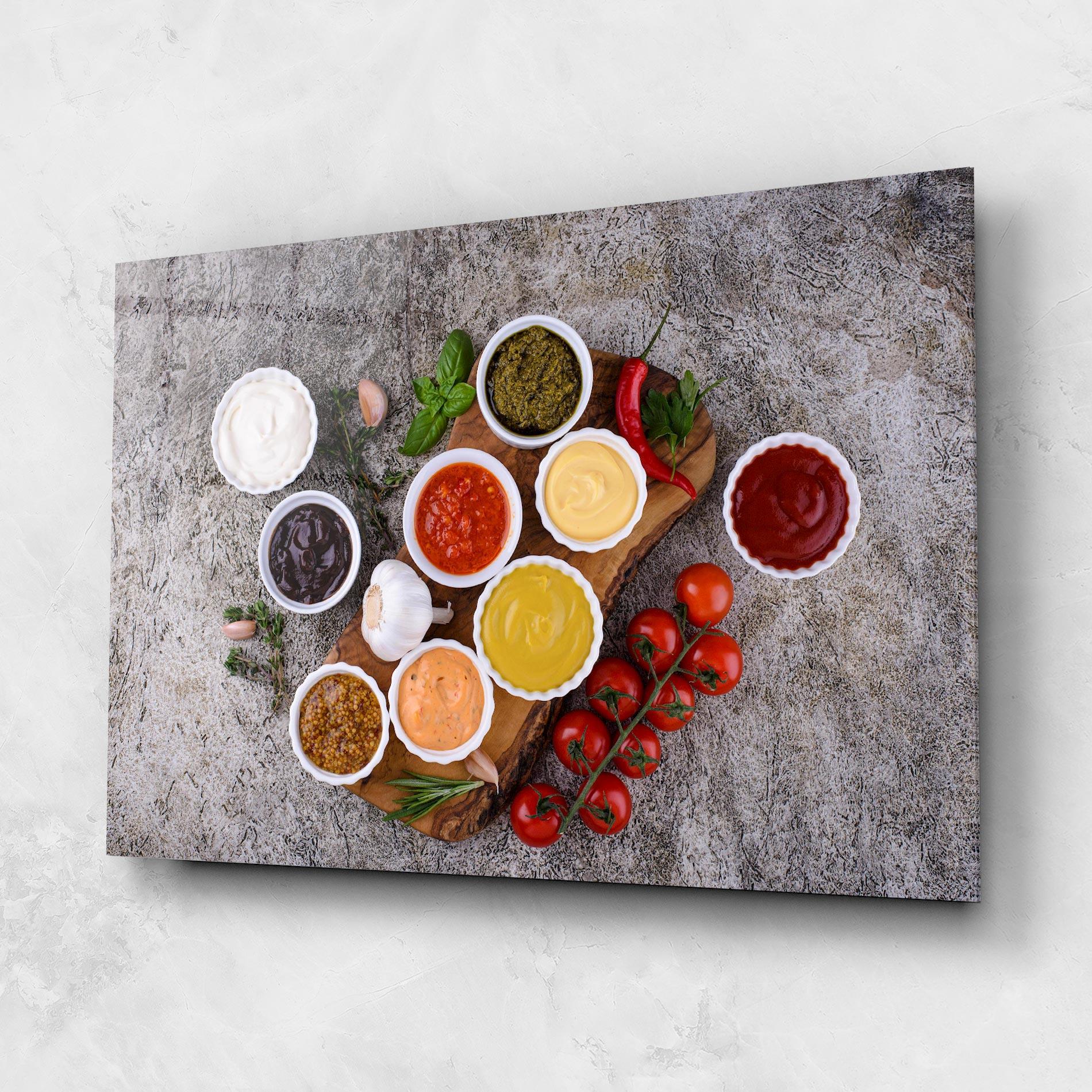 Стъклена картина Different Sauces mockup 1