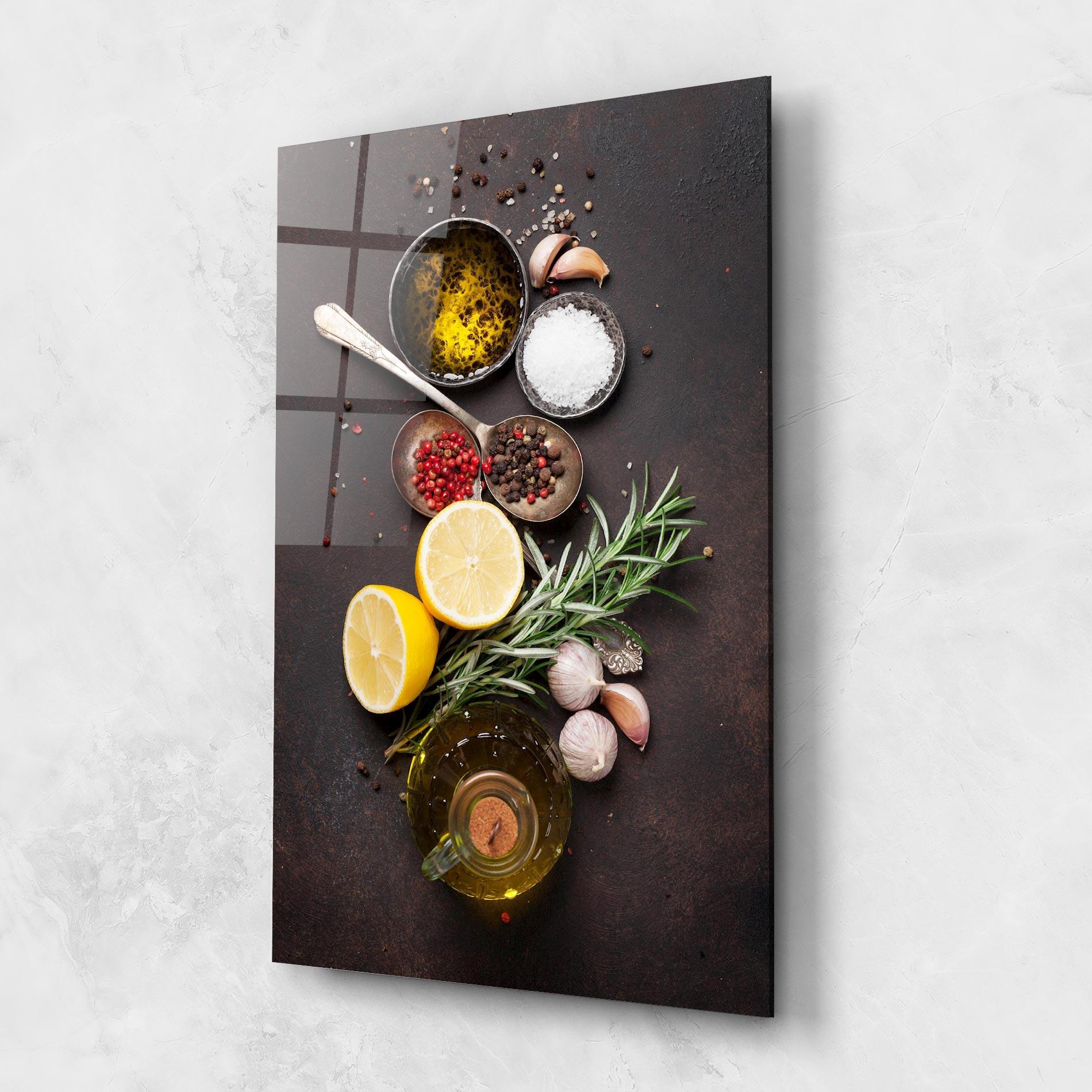 Стъклена картина Spices On Stone Table mockup 1