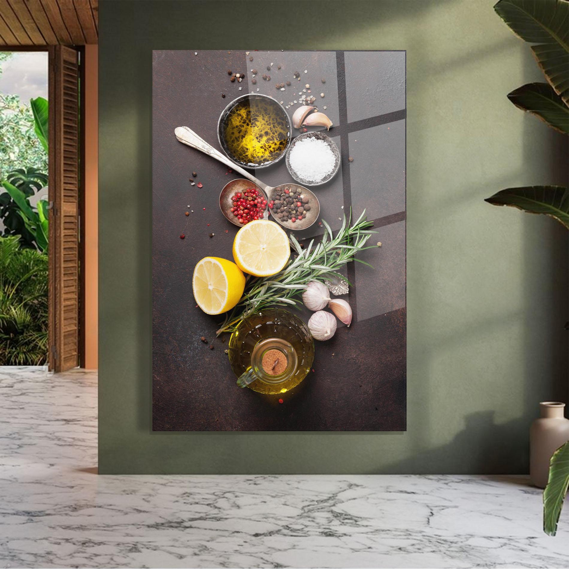 Стъклена картина Spices On Stone Table mockup 7