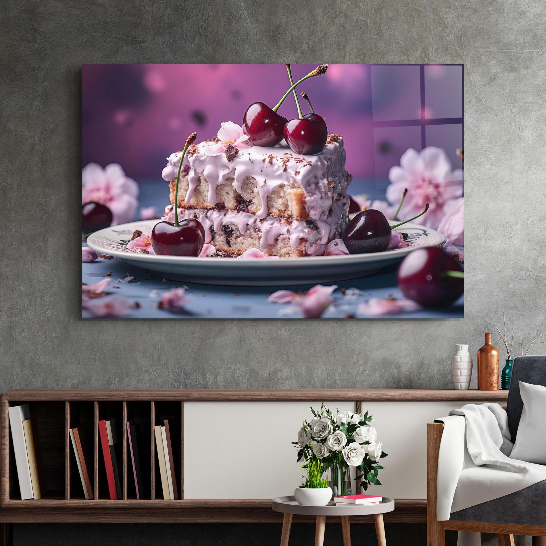 Стъклена картина Cherries Plate mockup 2