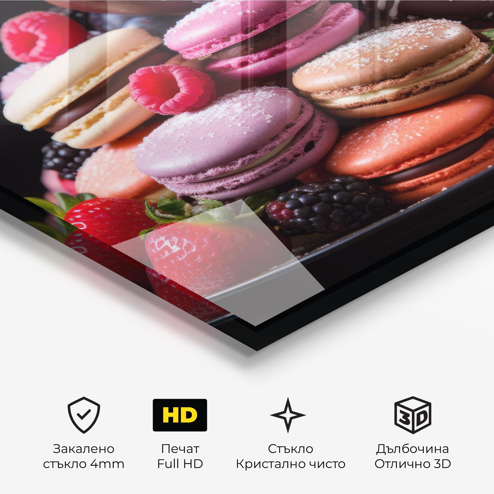 Стъклена картина Berries Macarons mockup 3