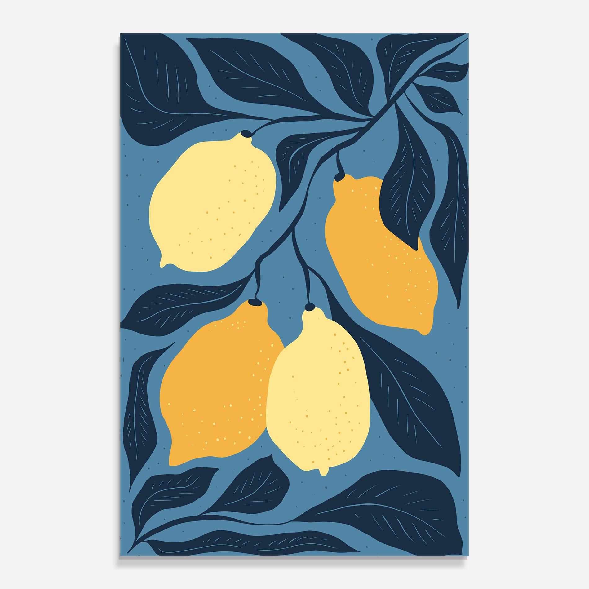 Стъклена картина Lemon On Blue mockup 0