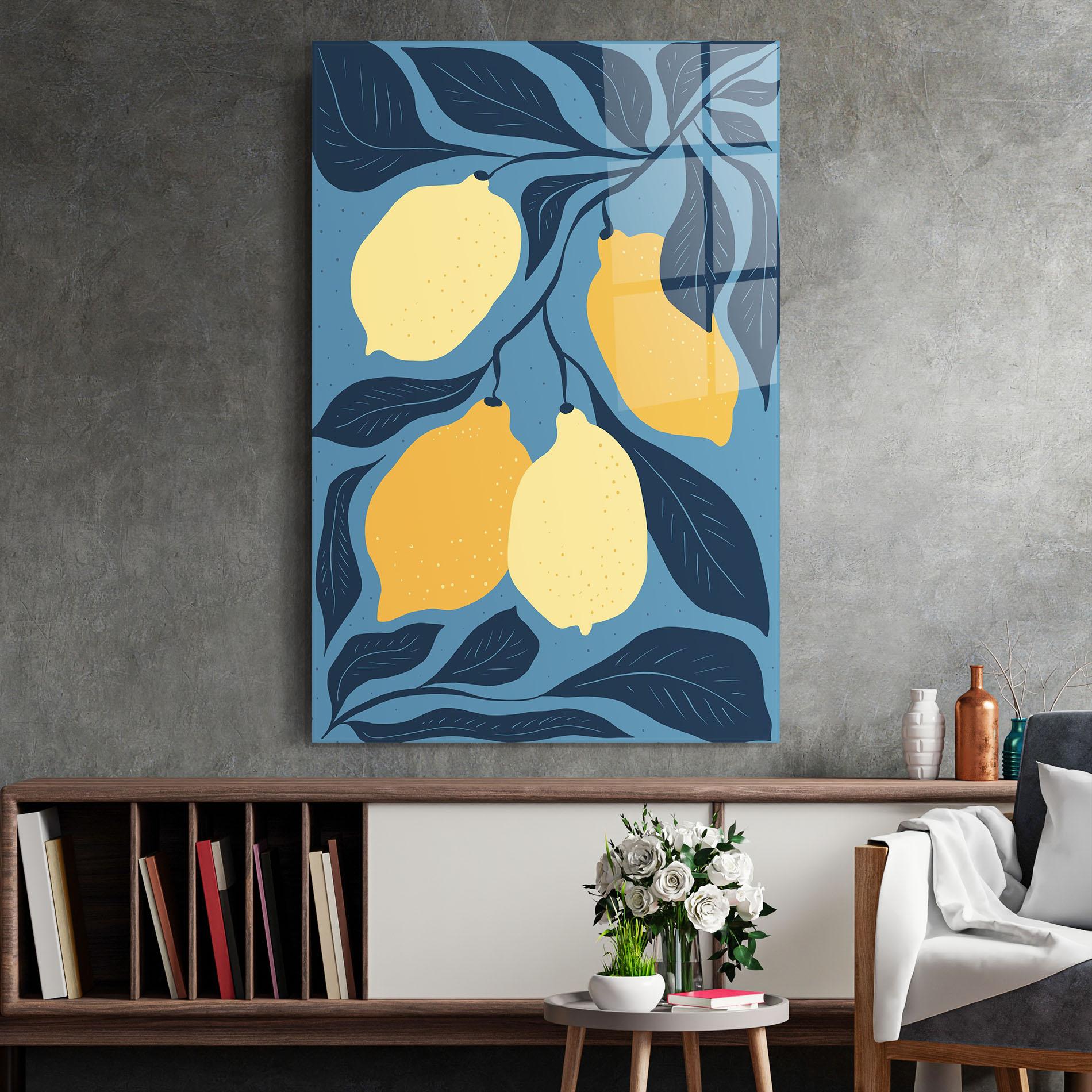 Стъклена картина Lemon On Blue mockup 2
