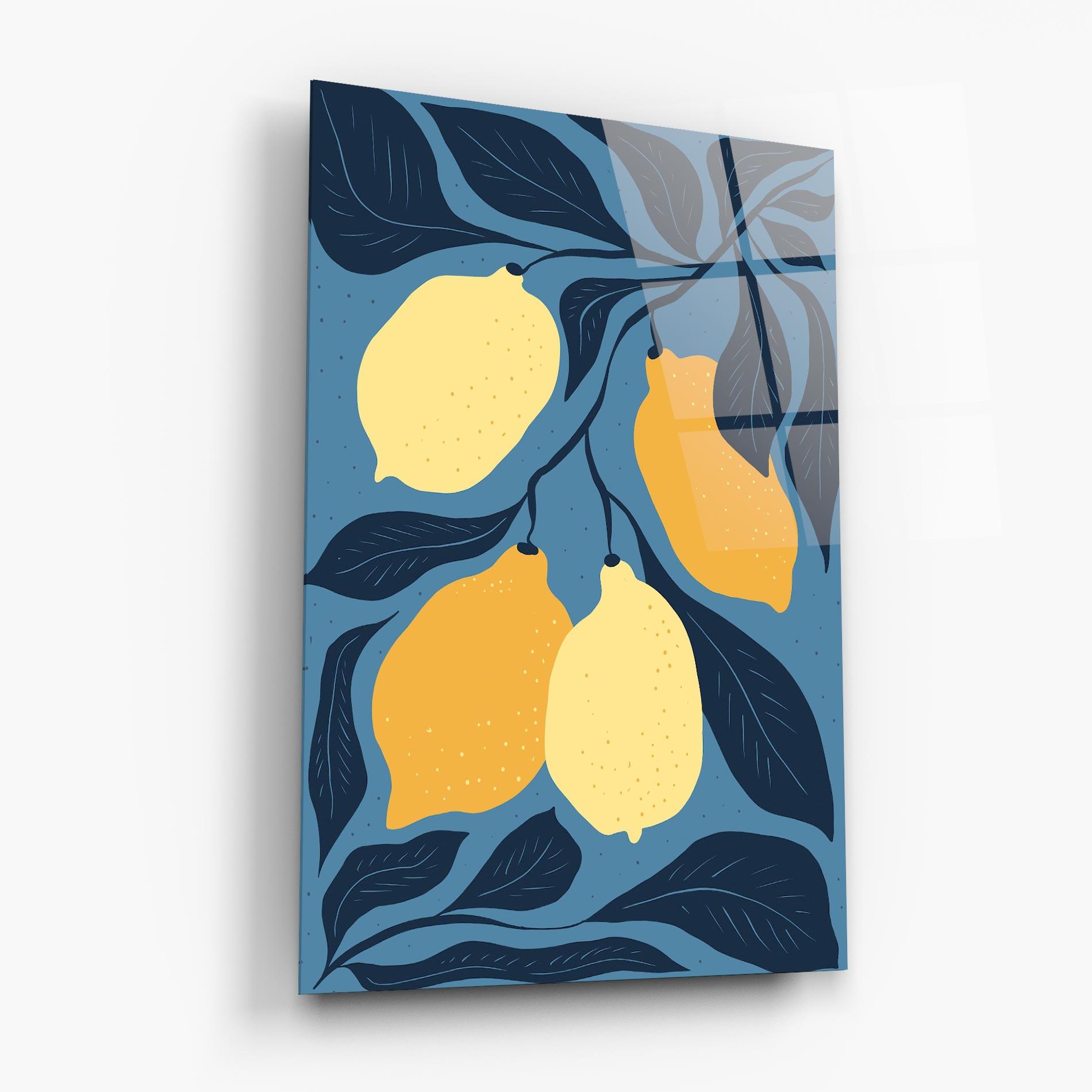 Стъклена картина Lemon On Blue mockup 6