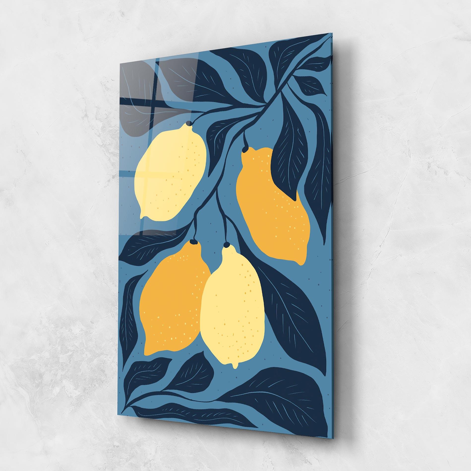 Стъклена картина Lemon On Blue mockup 1