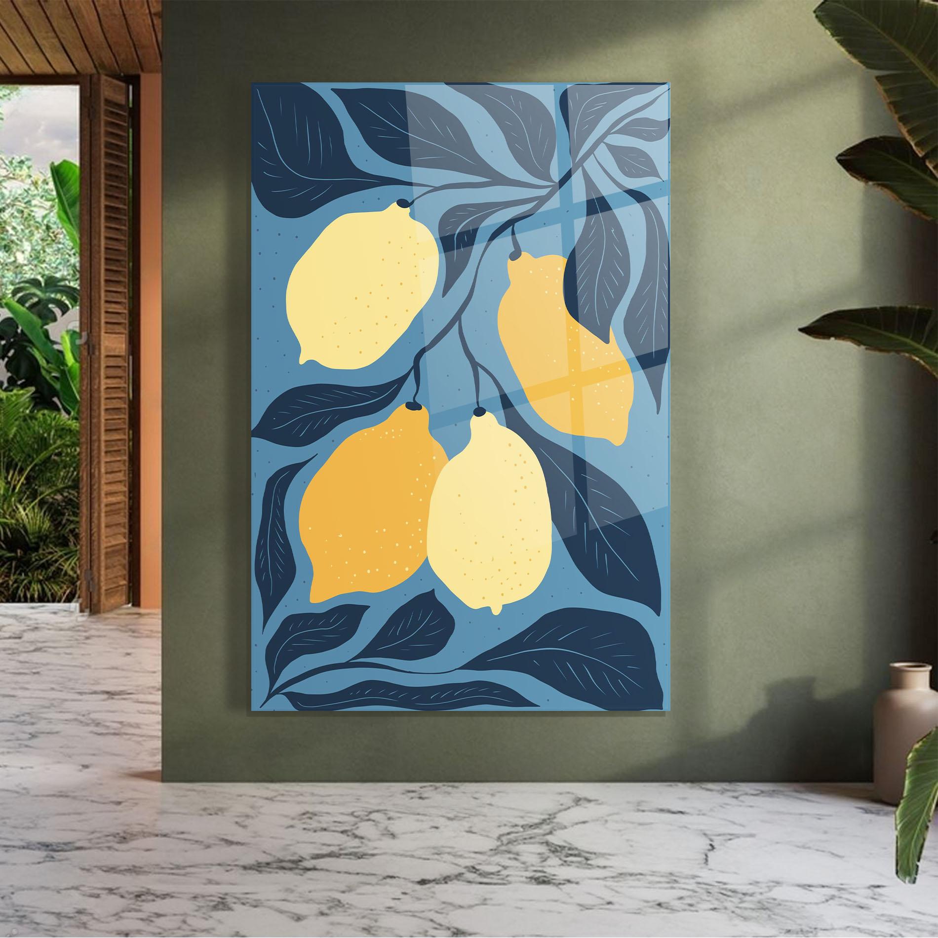 Стъклена картина Lemon On Blue mockup 7