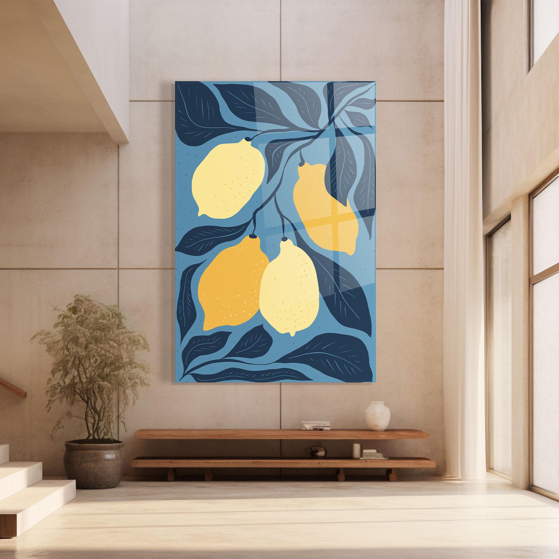 Стъклена картина Lemon On Blue mockup 8