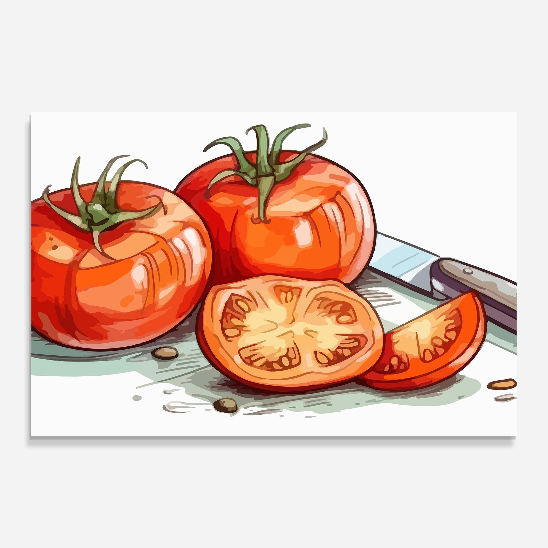 Стъклена картина Drawing Tomato Art mockup 0