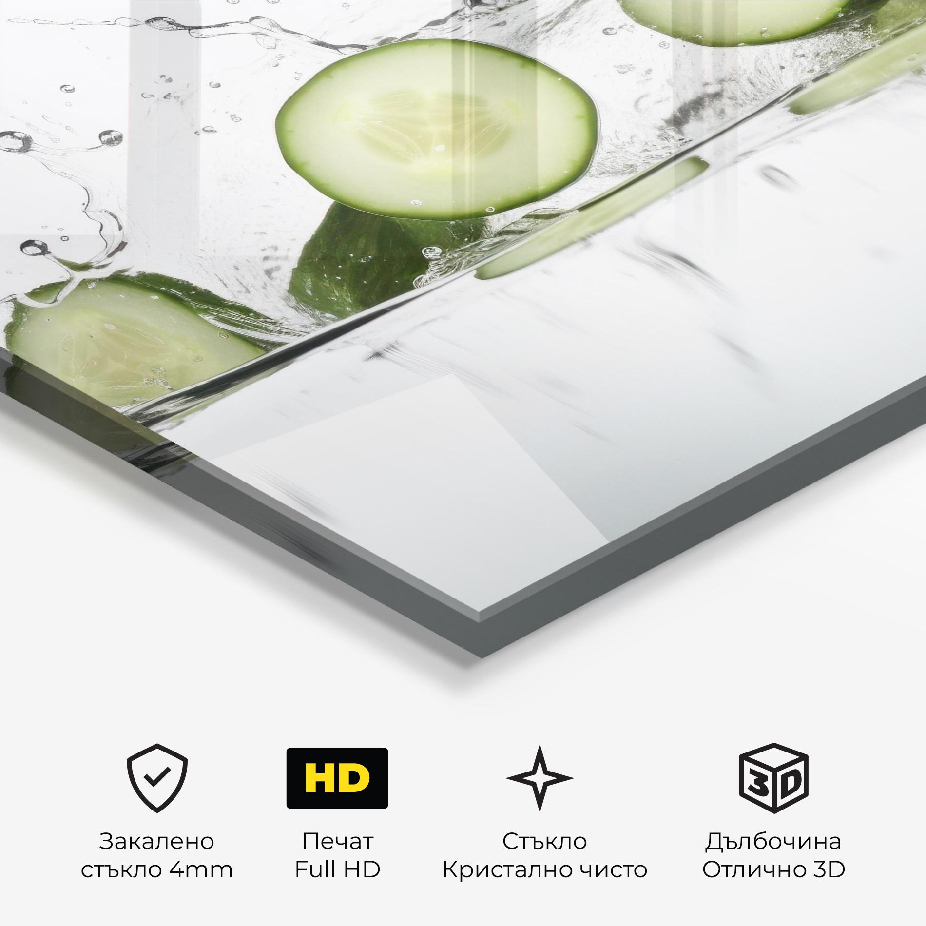 Стъклена картина Cucumber Cool Splash mockup 3