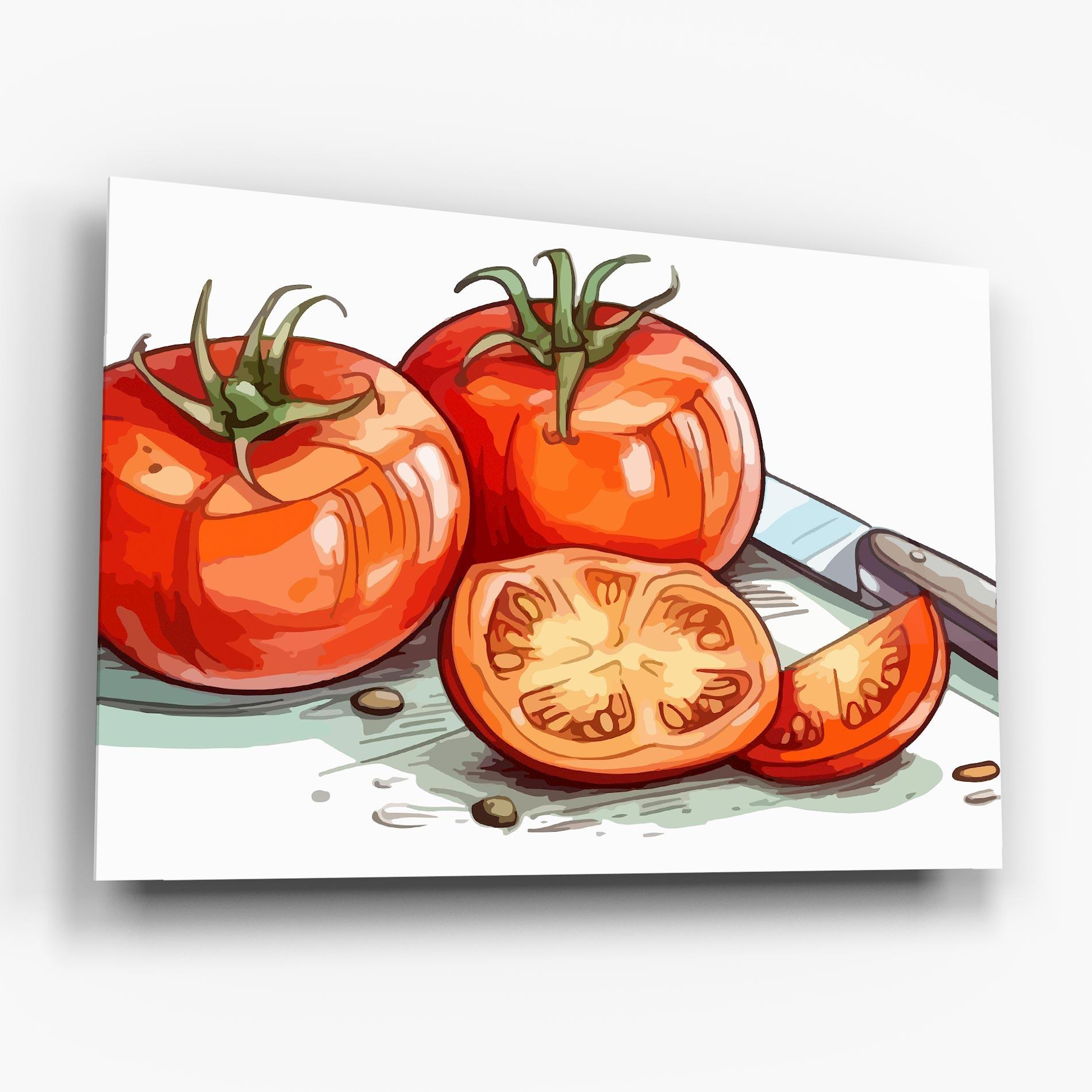 Стъклена картина Drawing Tomato Art mockup 6