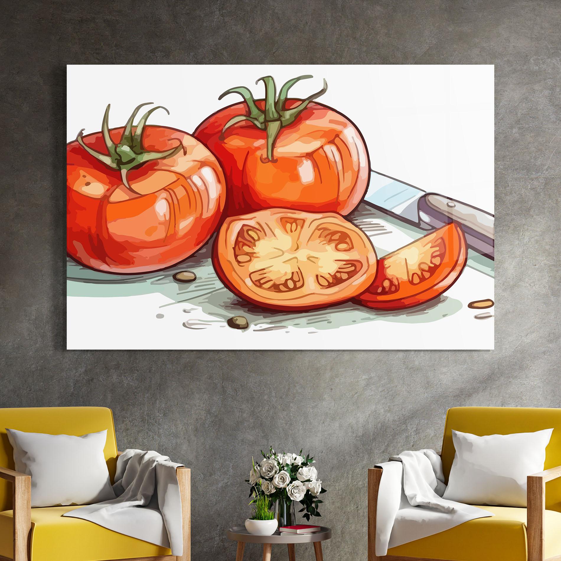 Стъклена картина Drawing Tomato Art mockup 4