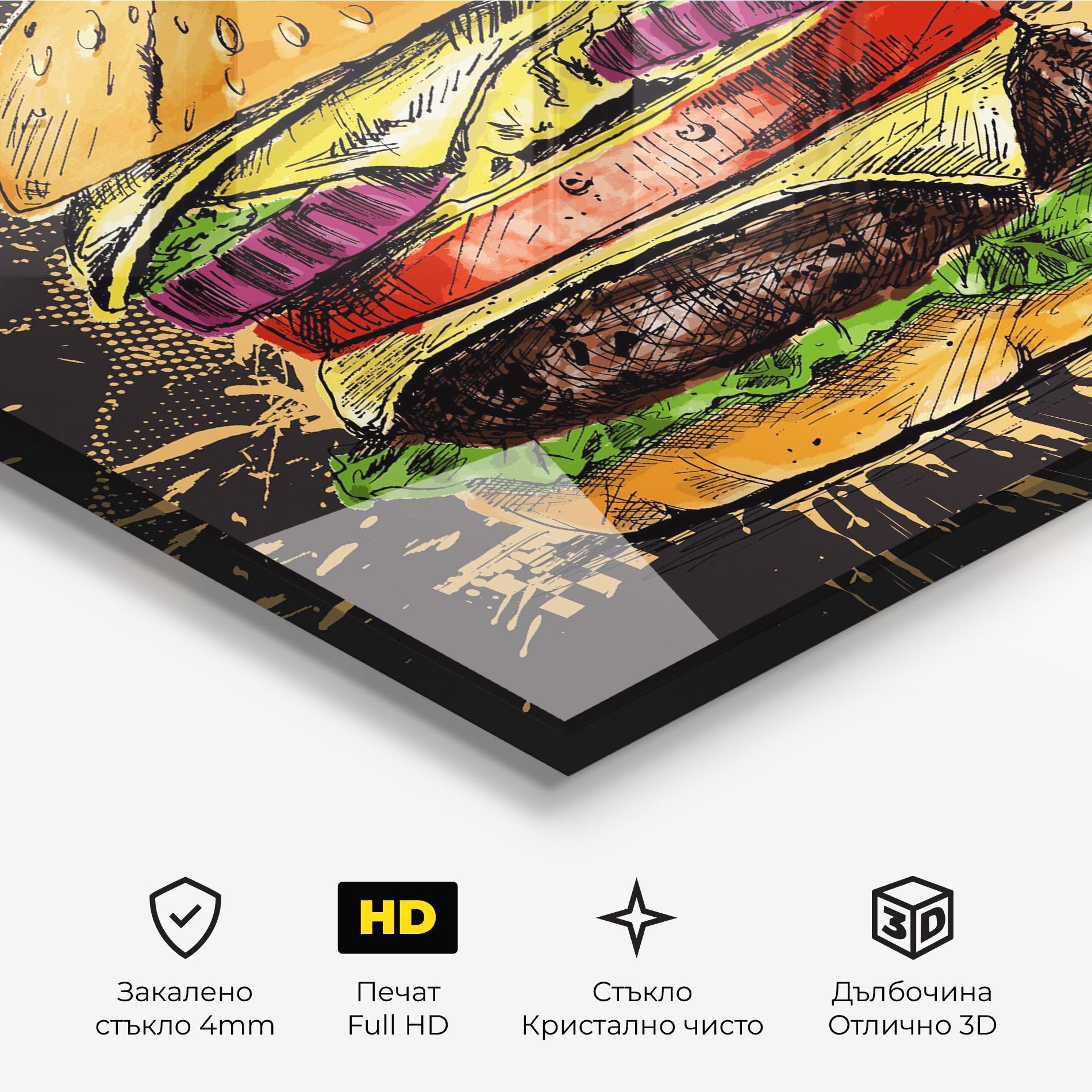 Стъклена картина Burger Drawing mockup 3