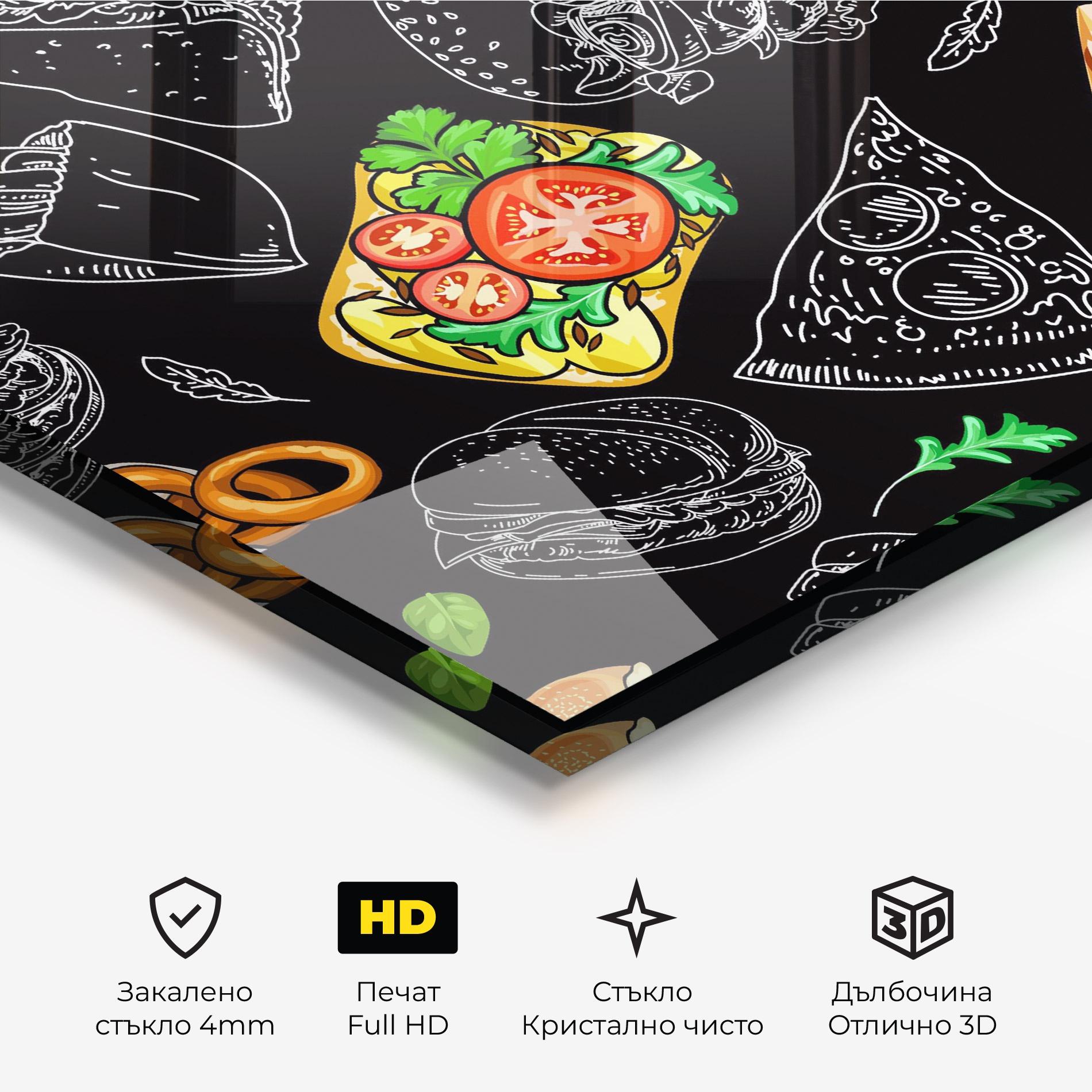 Стъклена картина Burger Pattern mockup 3