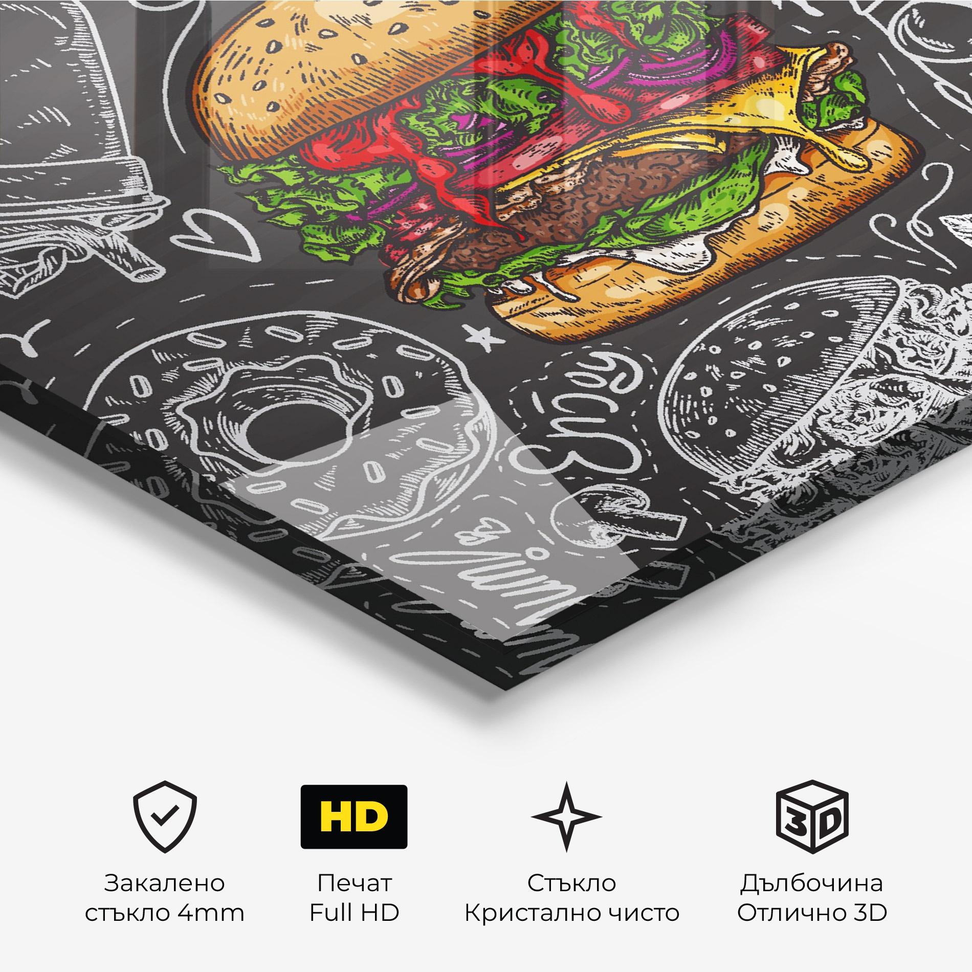 Стъклена картина Color Mix Burger mockup 3