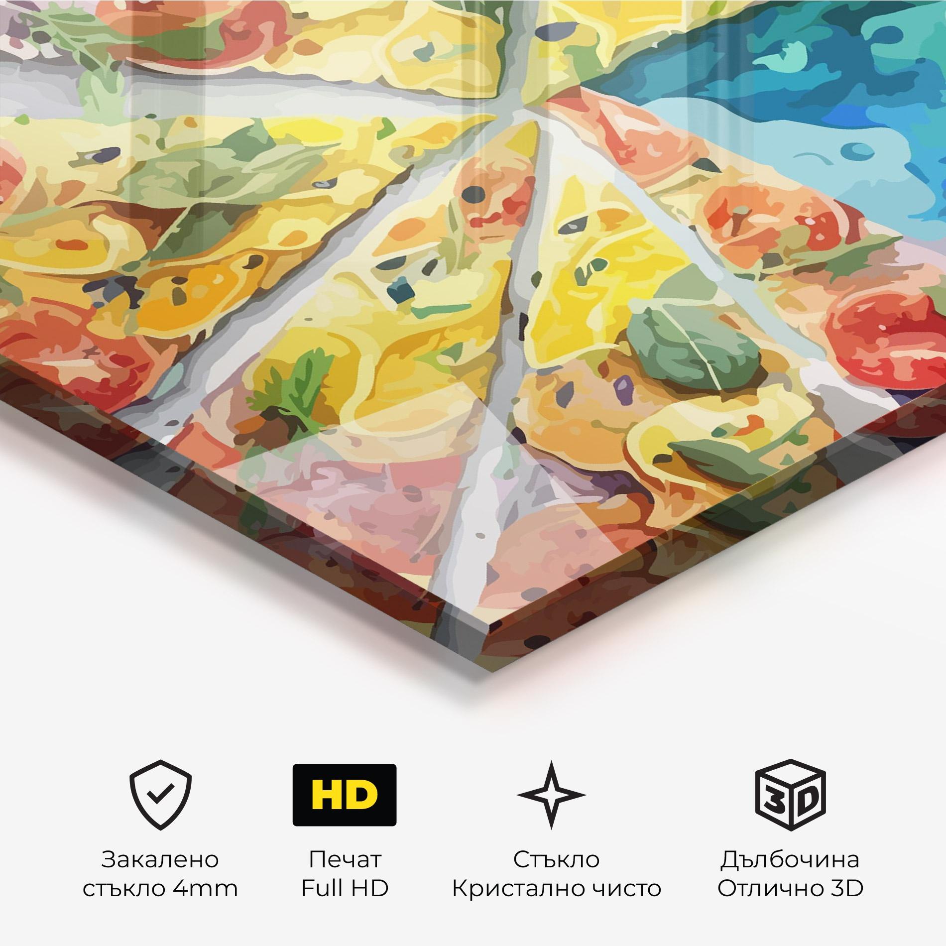 Стъклена картина Colorful Pizza mockup 3