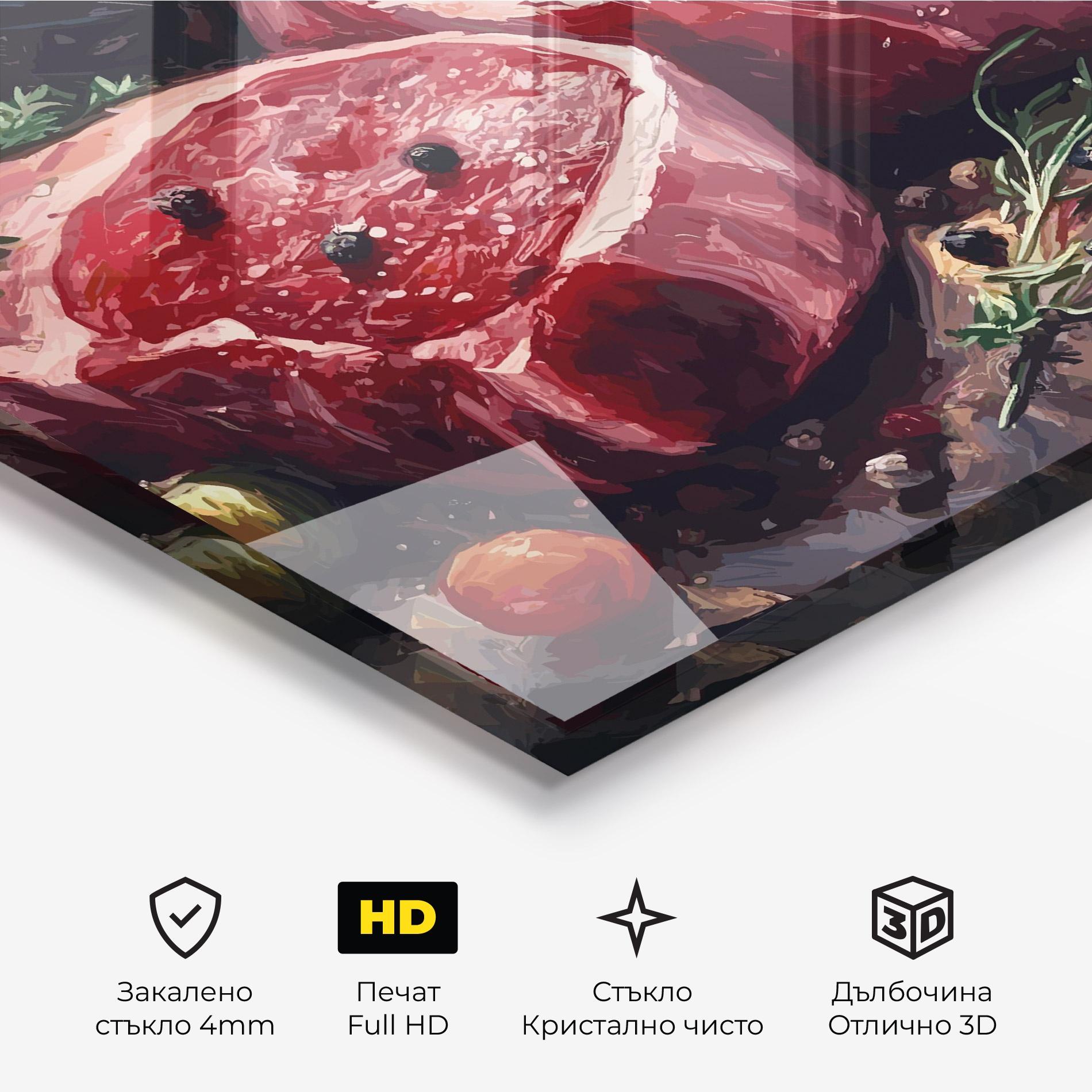 Стъклена картина Meat With Tomatoes mockup 3