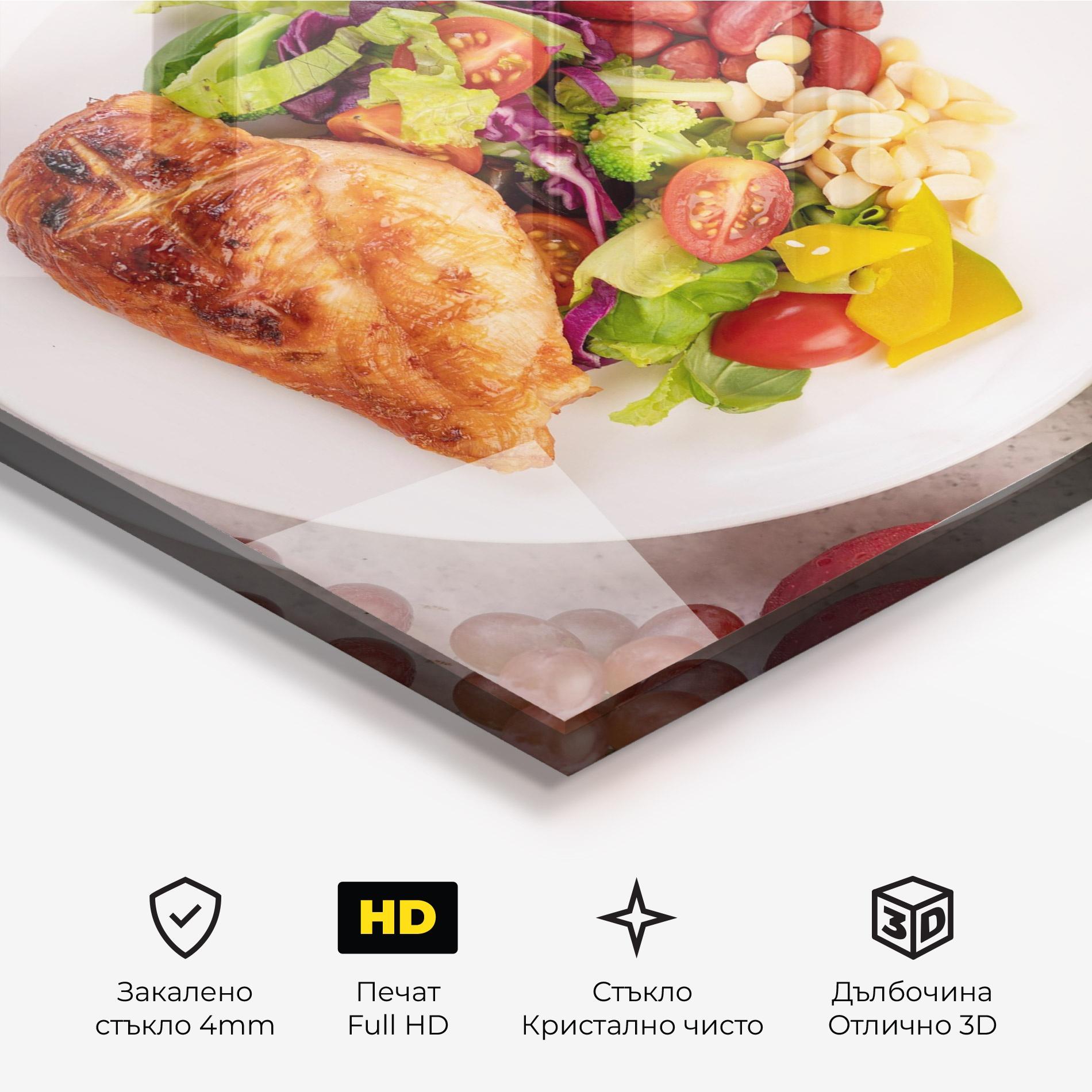 Стъклена картина Salad With Chicken mockup 3