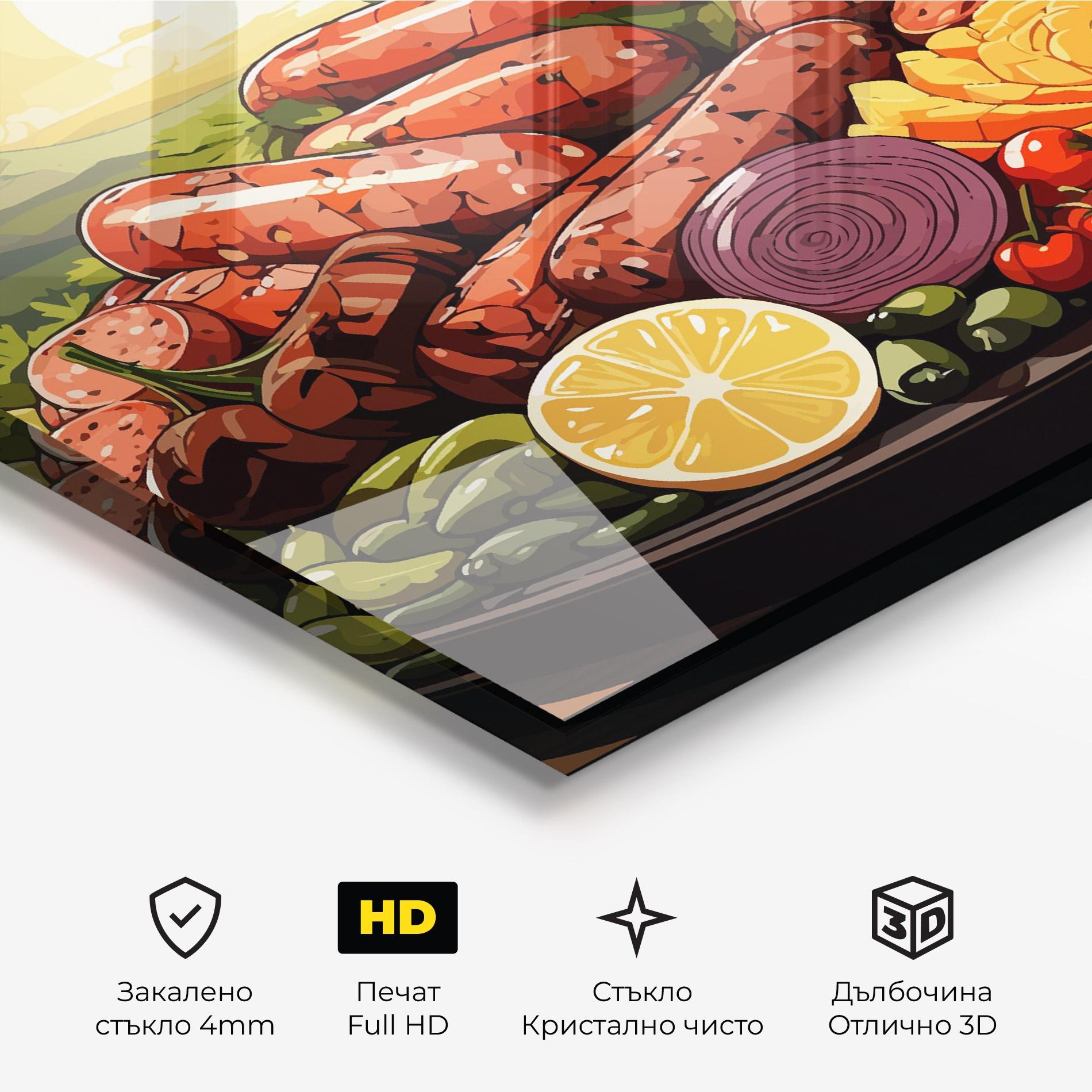 Стъклена картина Sunset Sousages mockup 3