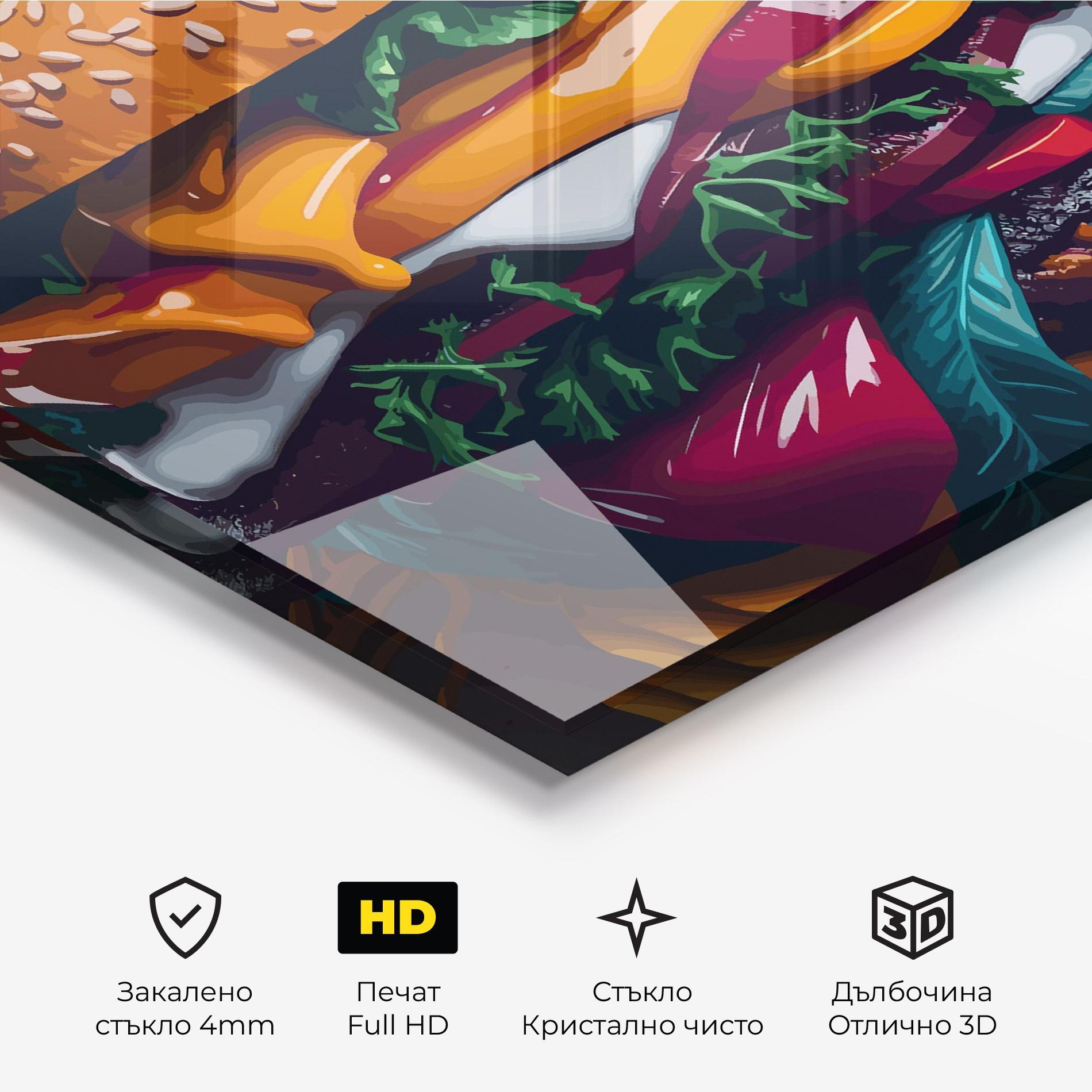 Стъклена картина Yellow Red Burger mockup 3