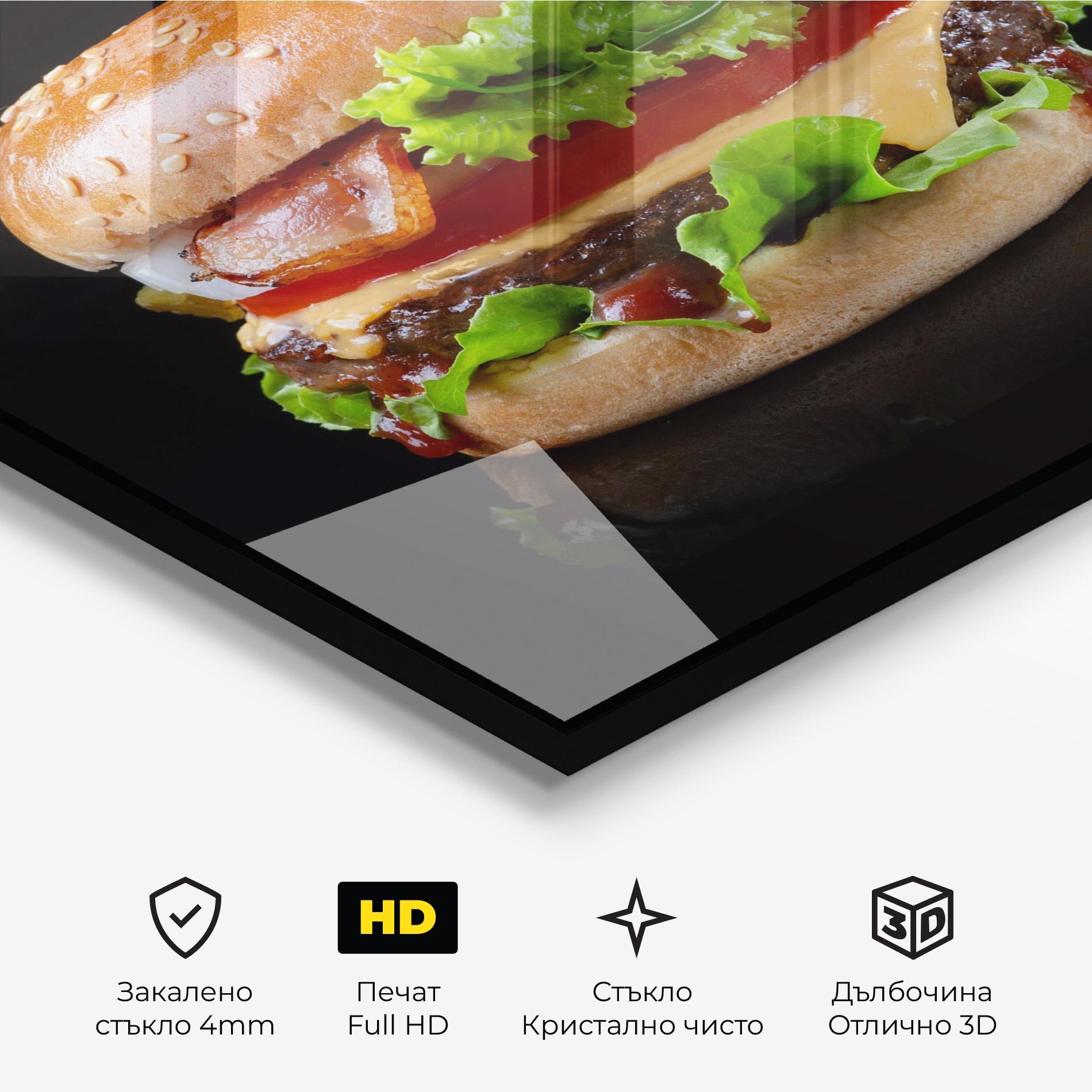 Стъклена картина Yumm Hamburger mockup 3