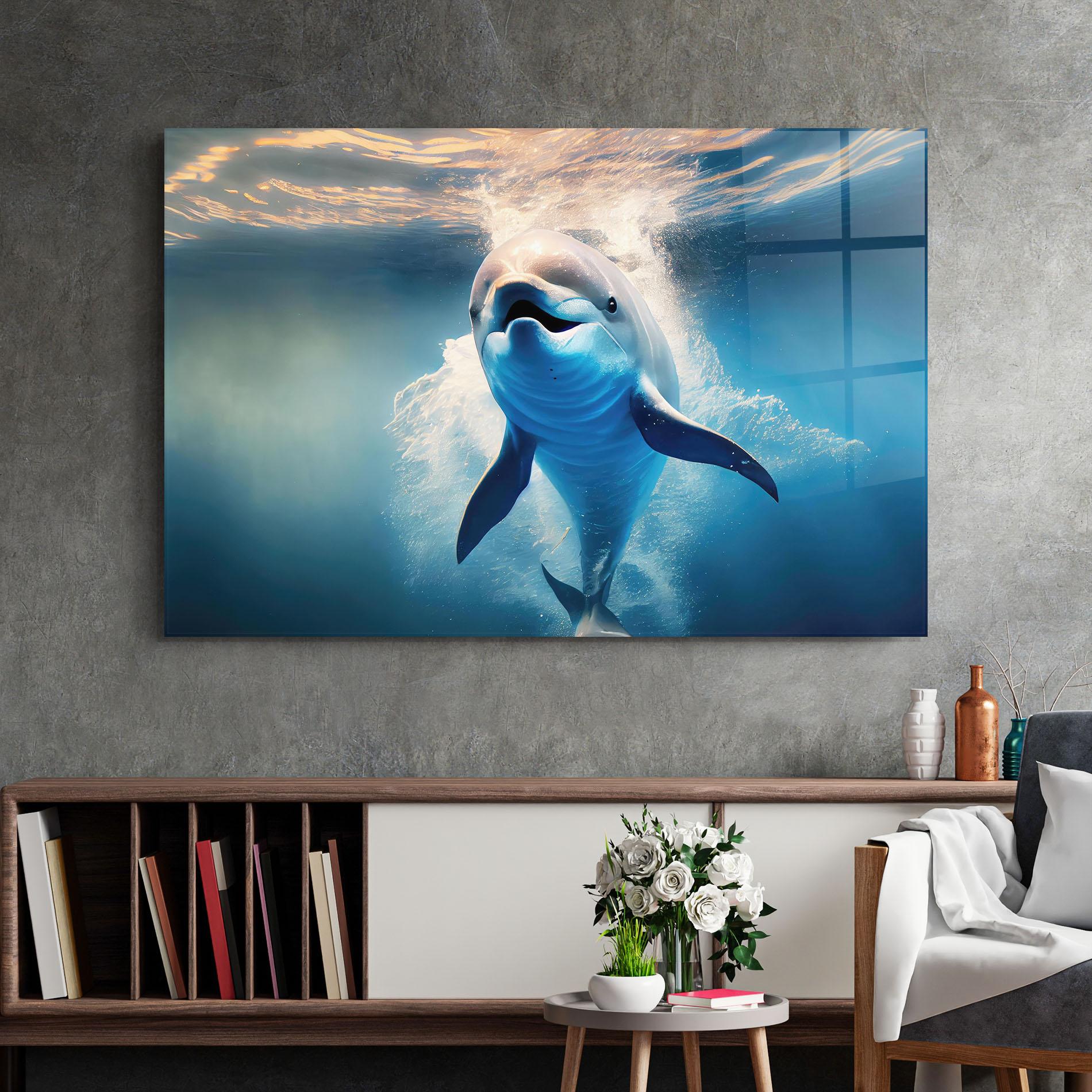Стъклена картина Happy Dolphin mockup 2