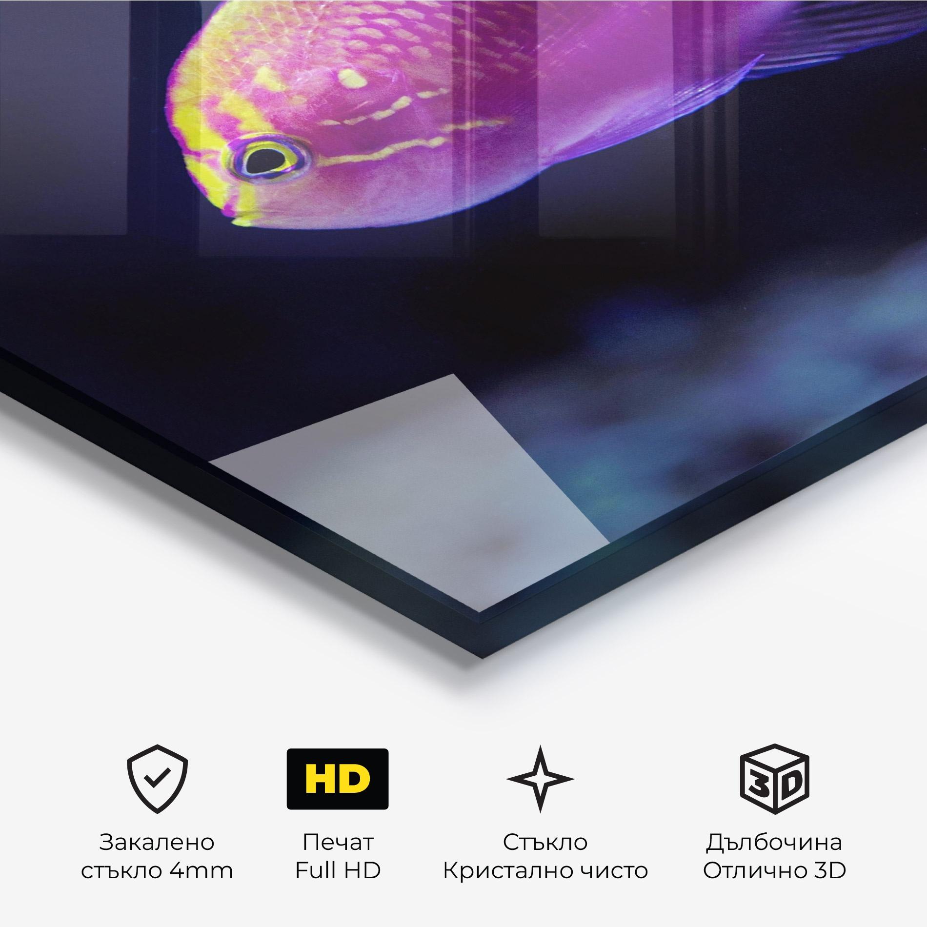 Стъклена картина Angry Pink Fish mockup 3