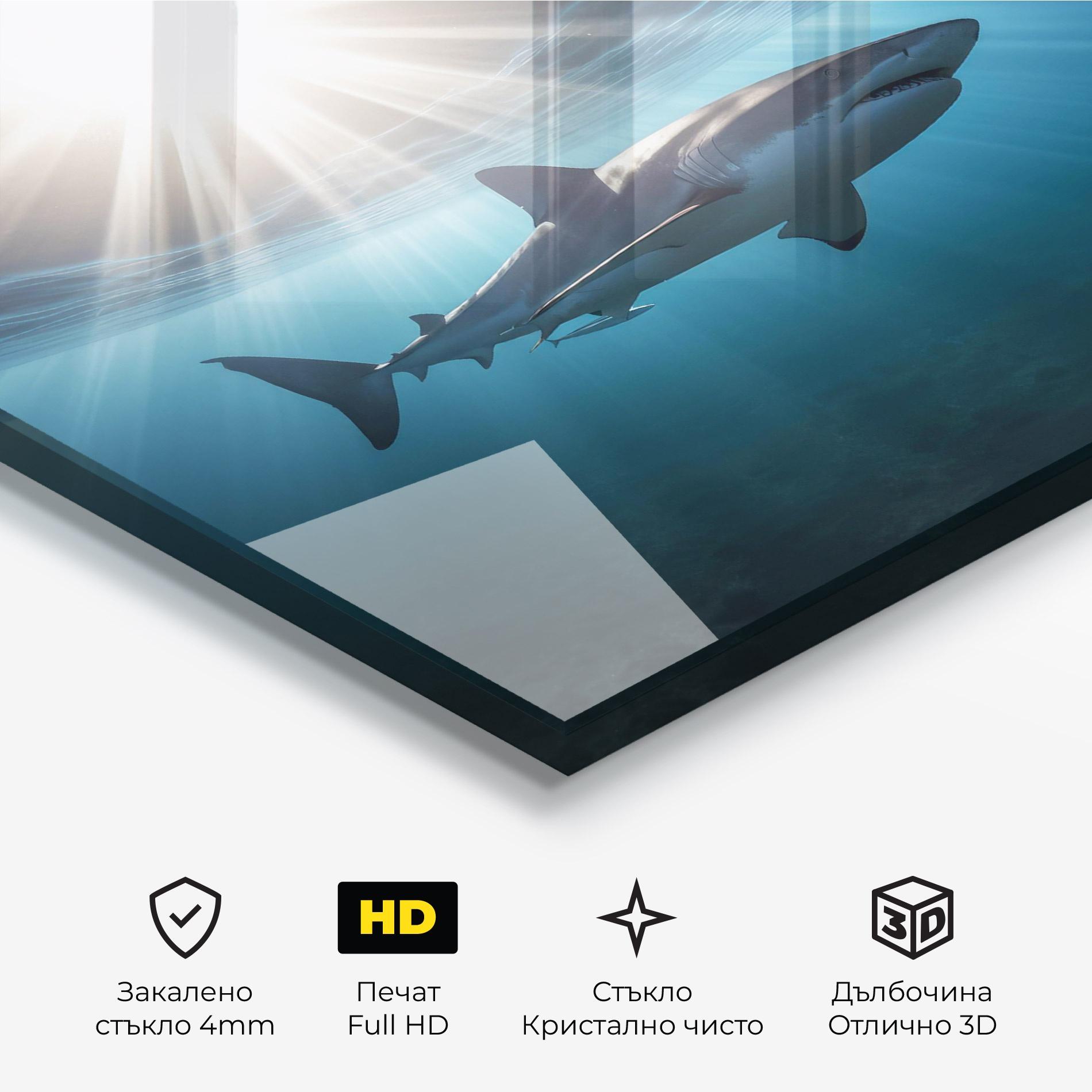 Стъклена картина Big Shark mockup 3