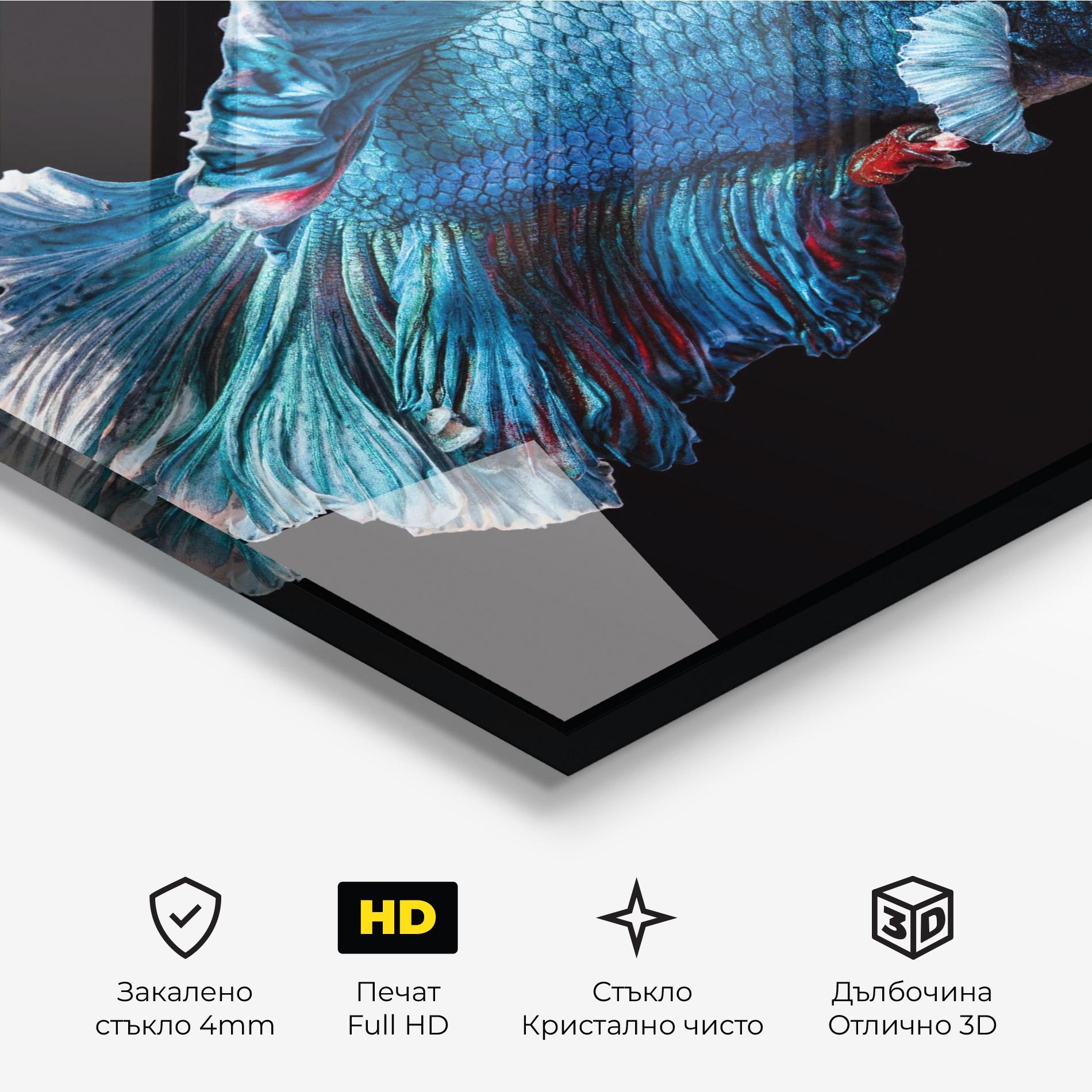 Стъклена картина Blue Betta mockup 3