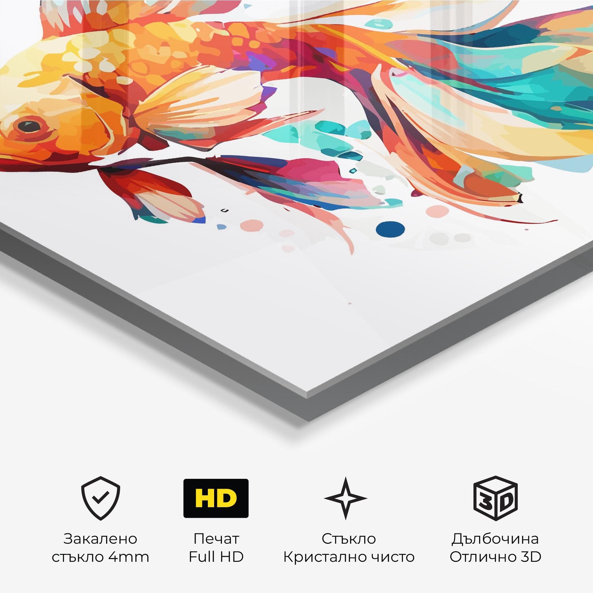 Стъклена картина Blue Orange Fish mockup 3