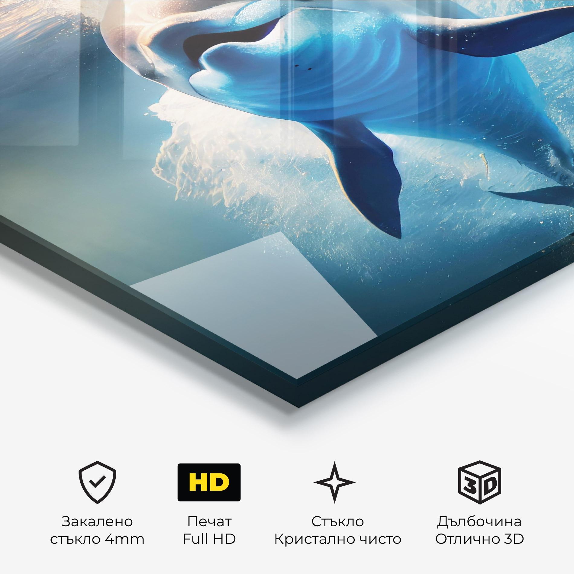 Стъклена картина Happy Dolphin mockup 3