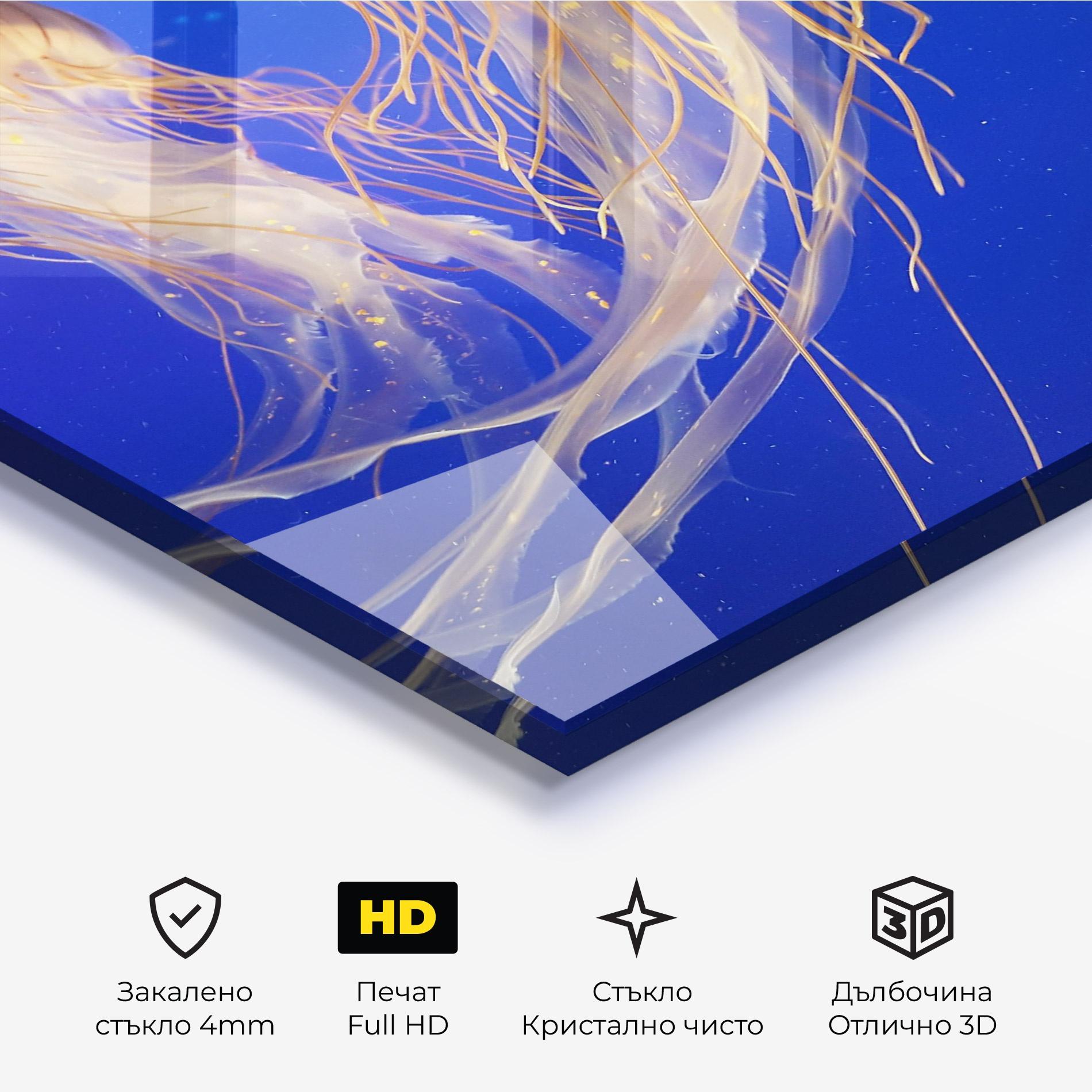 Стъклена картина Light Orange Jellyfish mockup 3