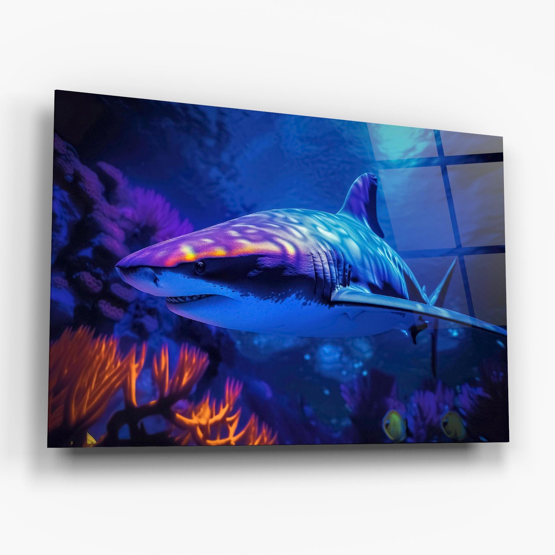 Стъклена картина Blue Light Shark mockup 6