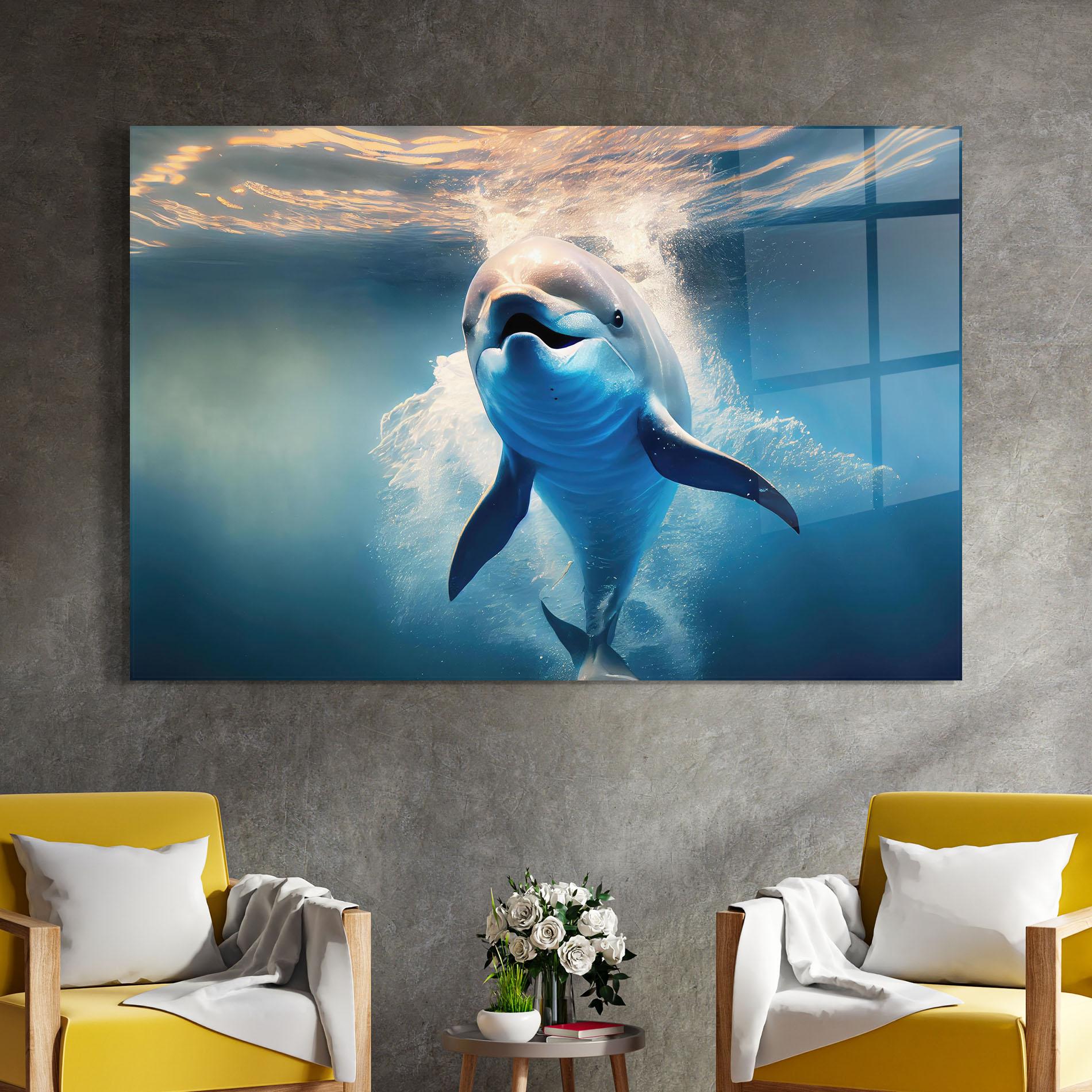 Стъклена картина Happy Dolphin mockup 4
