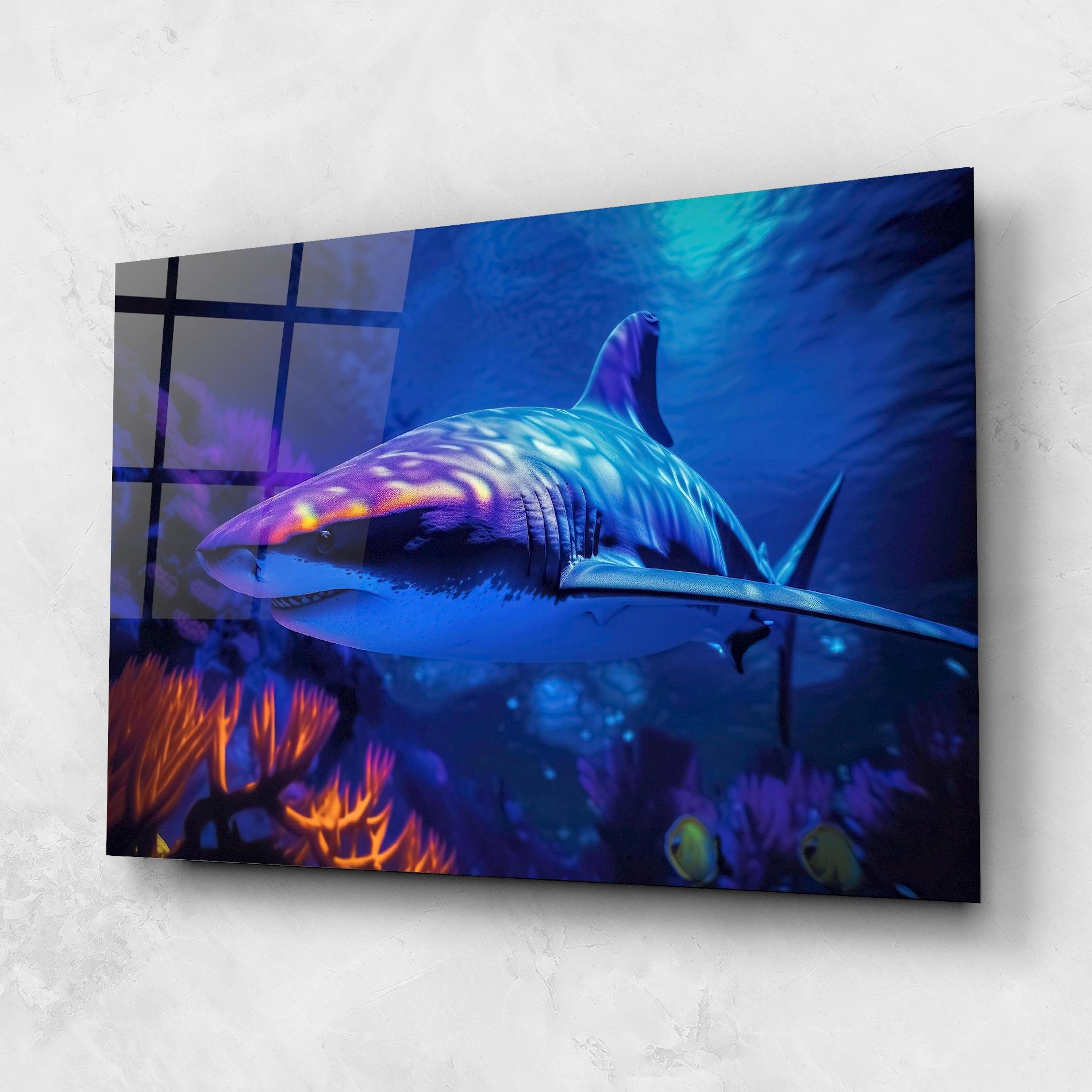 Стъклена картина Blue Light Shark mockup 1