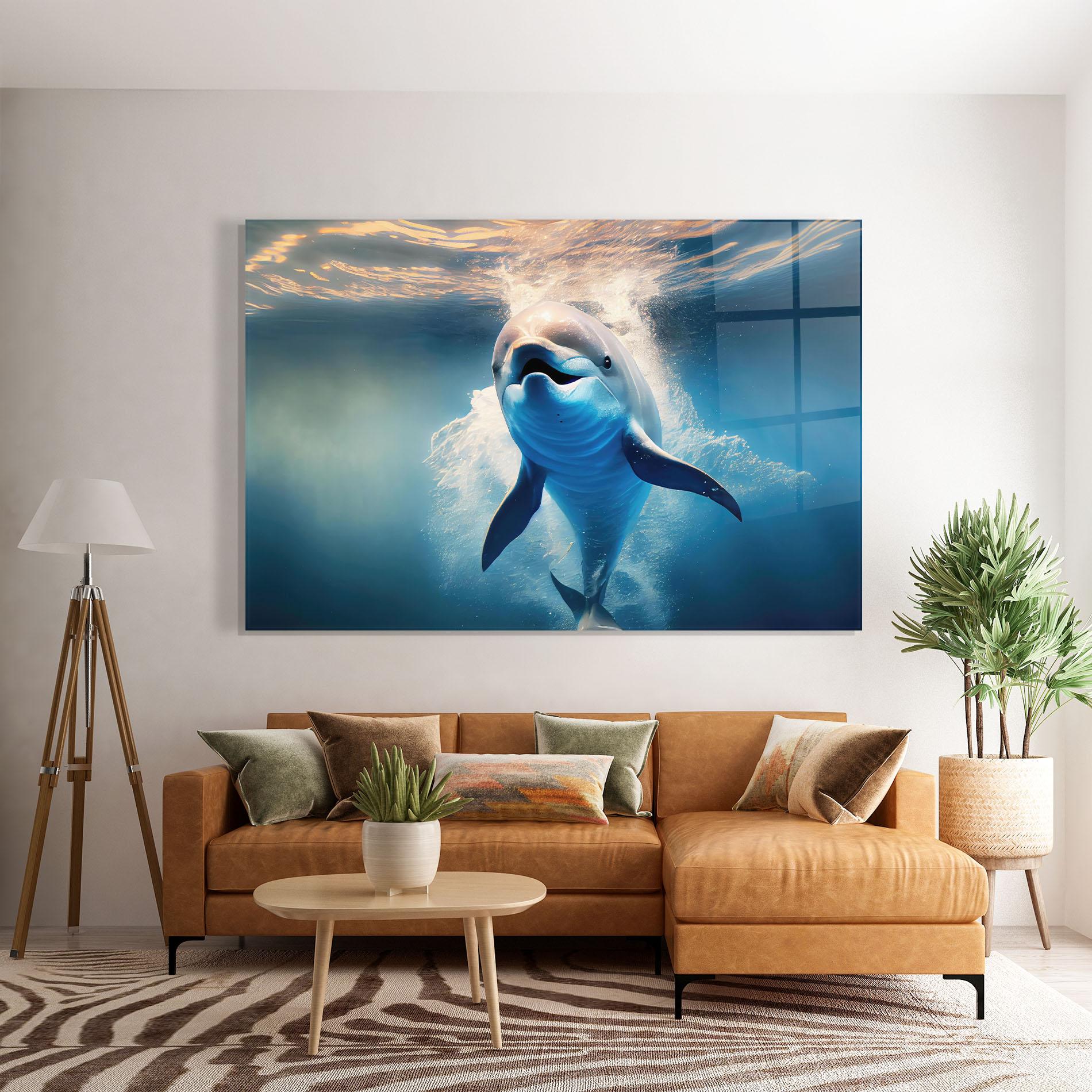 Стъклена картина Happy Dolphin mockup 7