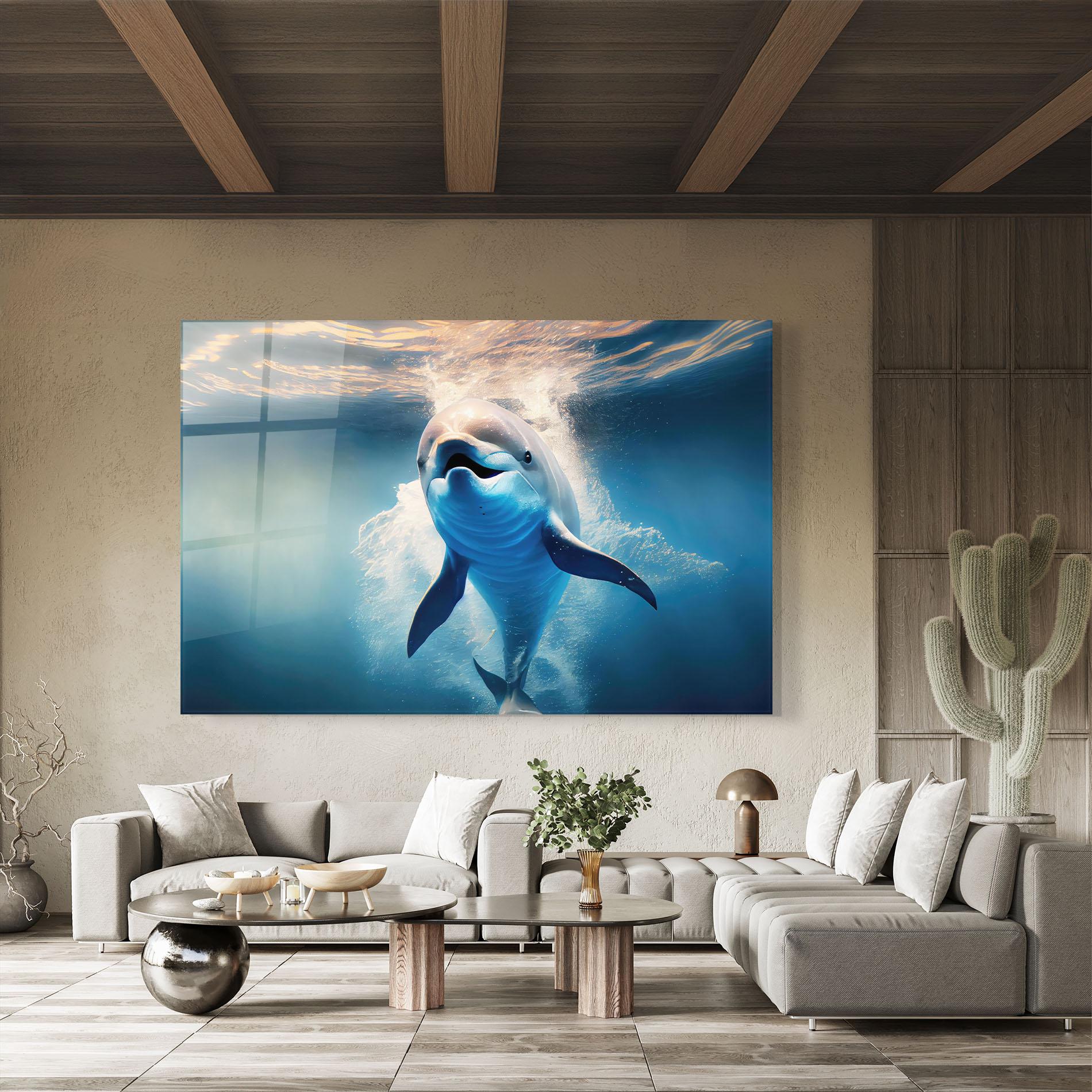 Стъклена картина Happy Dolphin mockup 8