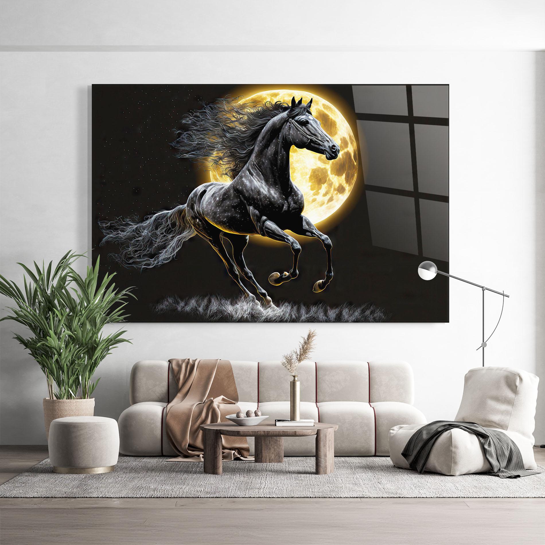 Стъклена картина Gold Moon Horse mockup 9