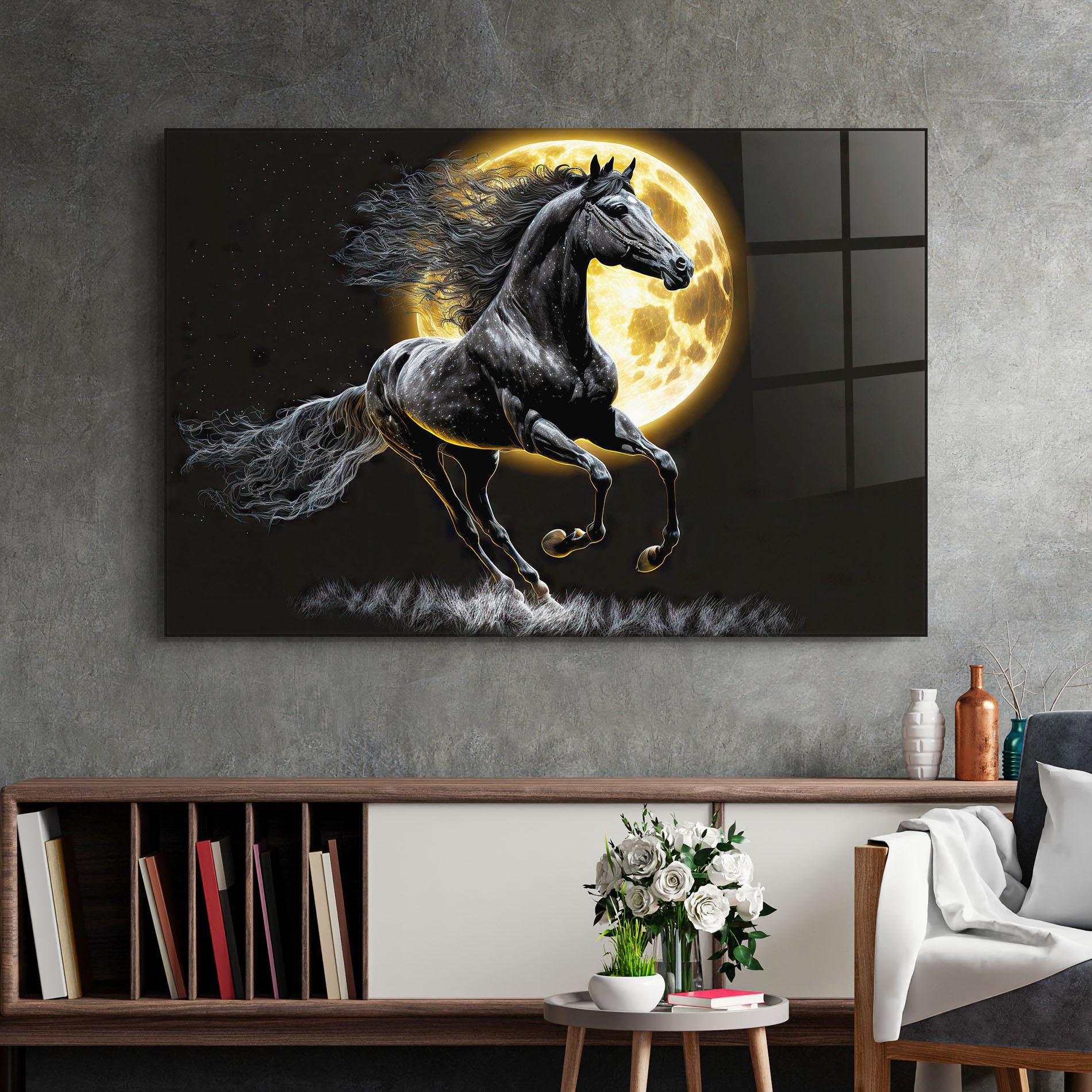 Стъклена картина Gold Moon Horse mockup 2