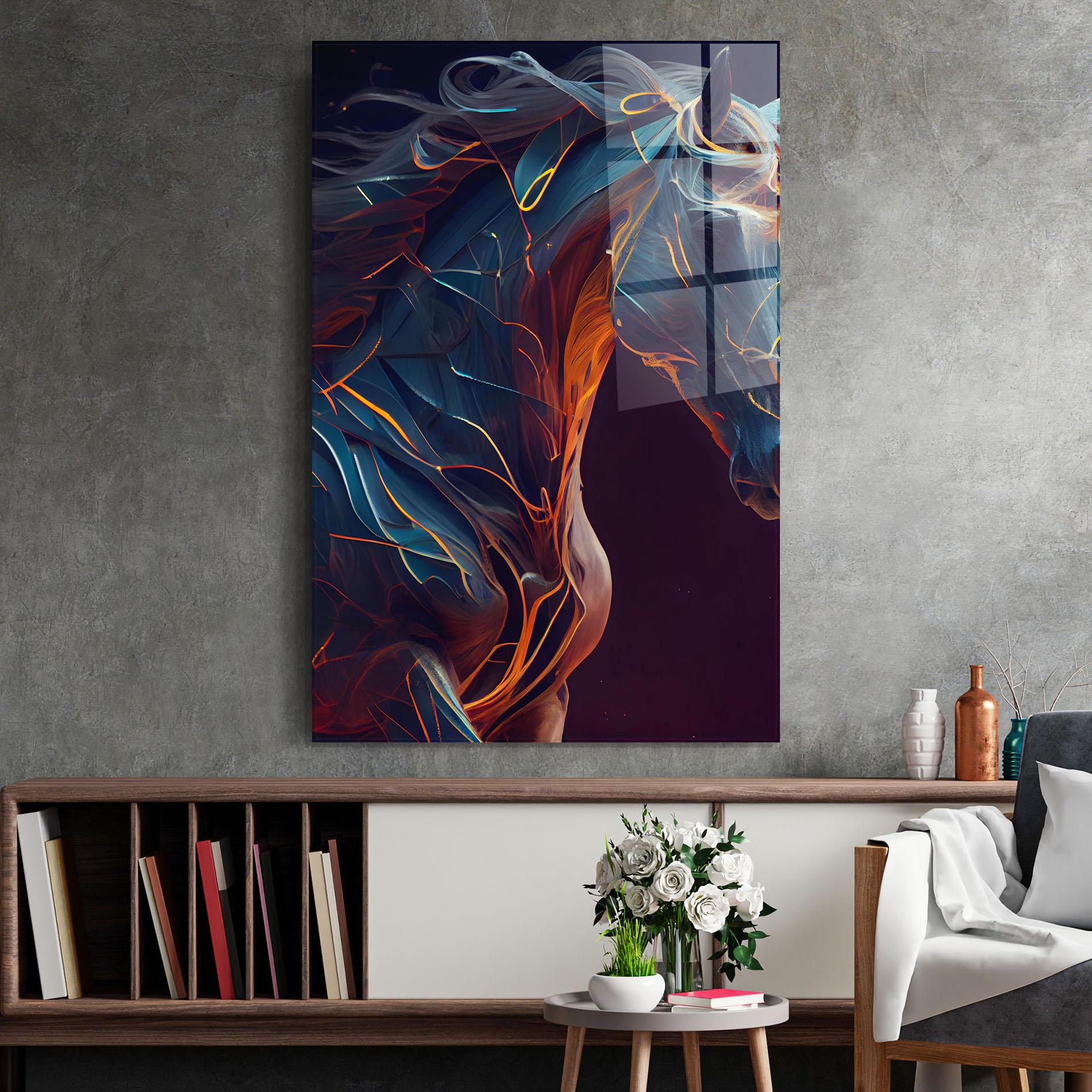 Стъклена картина Fire Lines Horse mockup 2