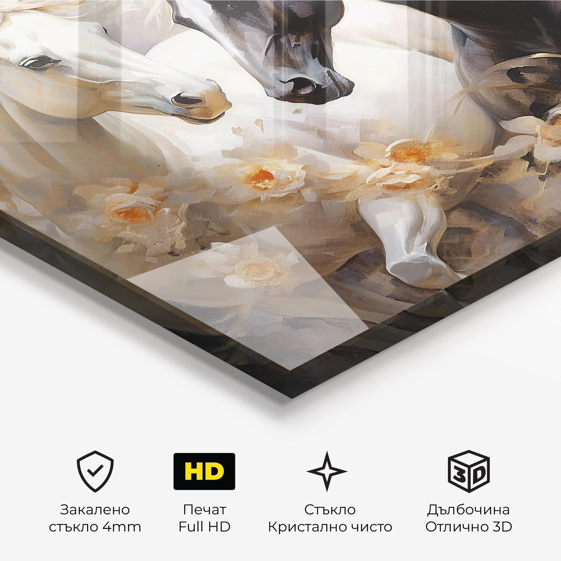 Стъклена картина Black And White Horses mockup 3